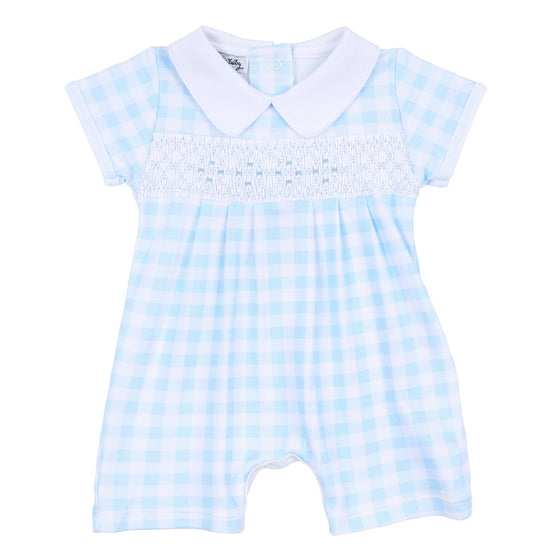 Baby Checks Smocked Short Playsuit - Blue - Magnolia BabyShort Playsuit