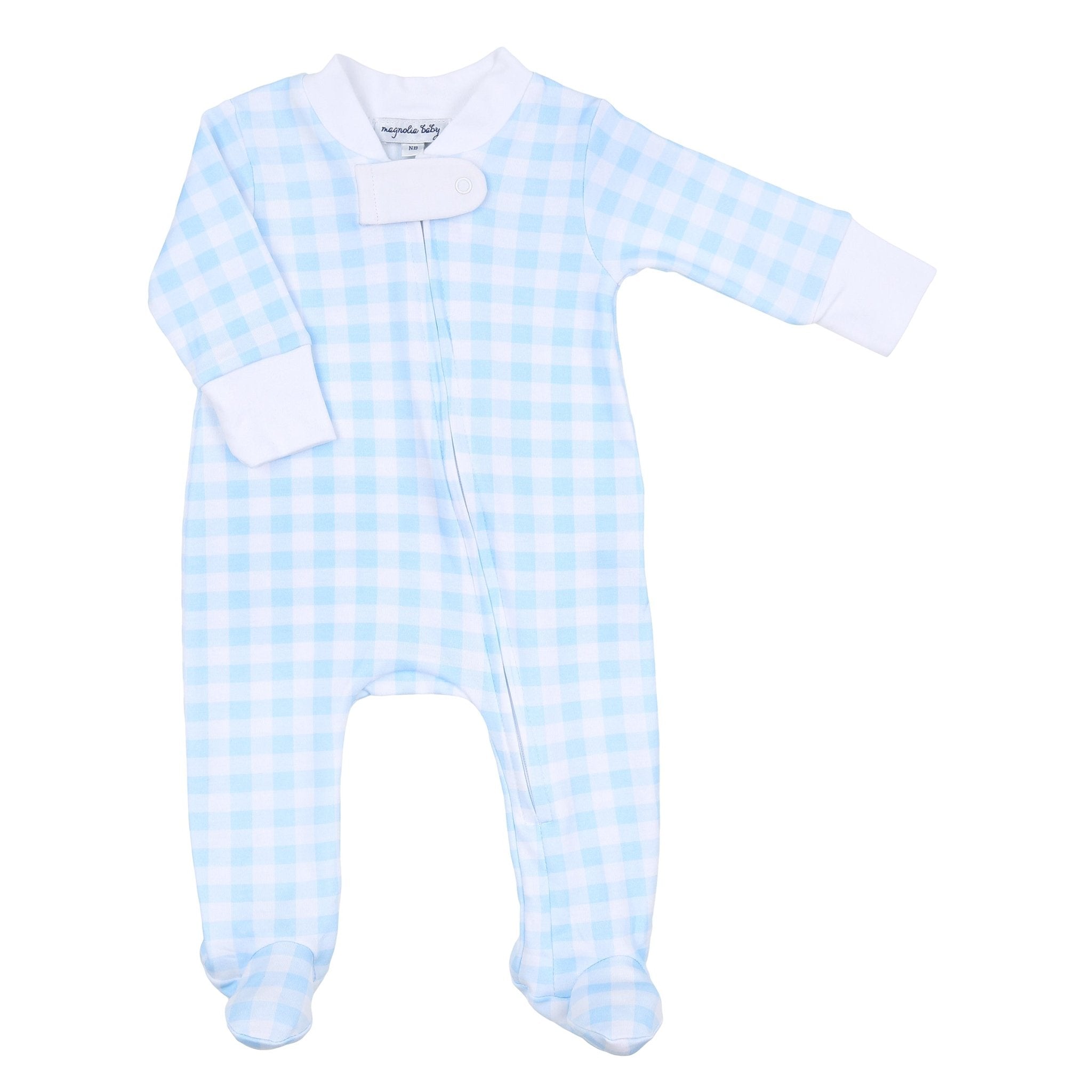 Baby Checks Zip Footie - Blue - Magnolia BabyFootie