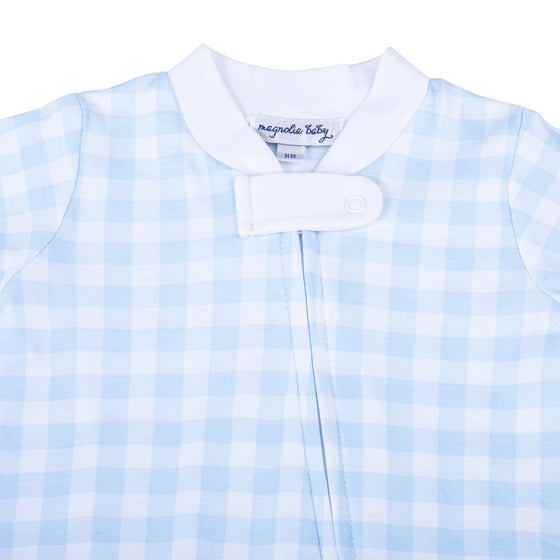 Baby Checks Zip Footie - Blue - Magnolia BabyFootie