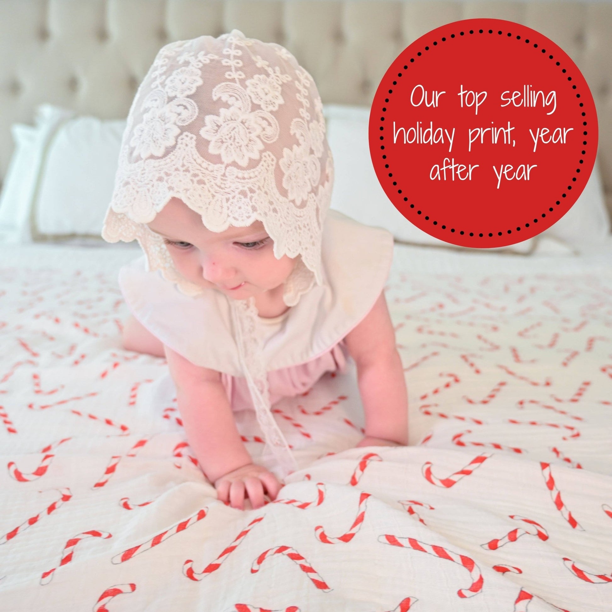 LollyBanks_Baby Cotton Muslin Swaddle Blanket - Candy Canes_6