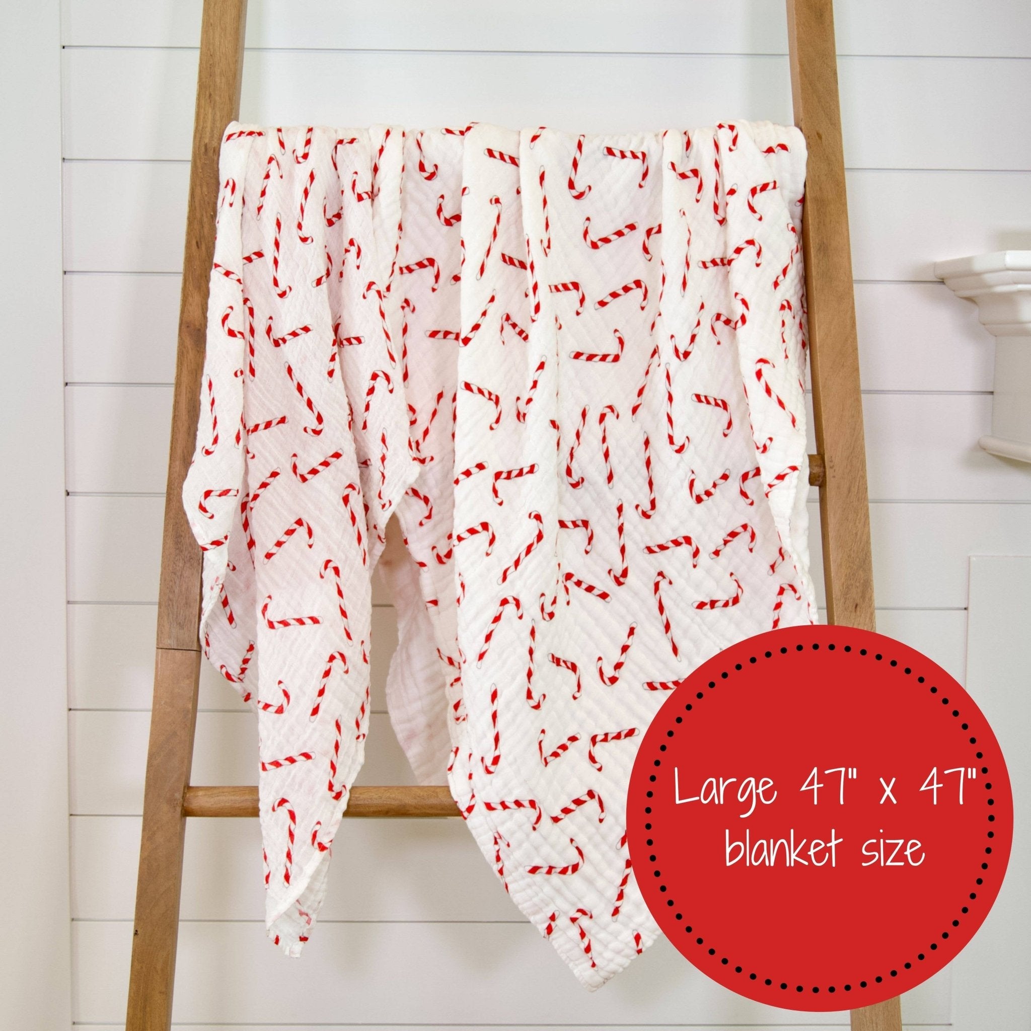LollyBanks_Baby Cotton Muslin Swaddle Blanket - Candy Canes_2