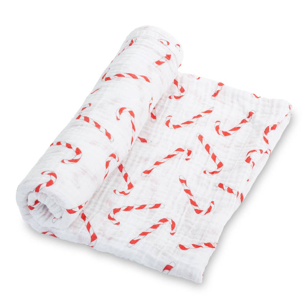 LollyBanks_Baby Cotton Muslin Swaddle Blanket - Candy Canes_1