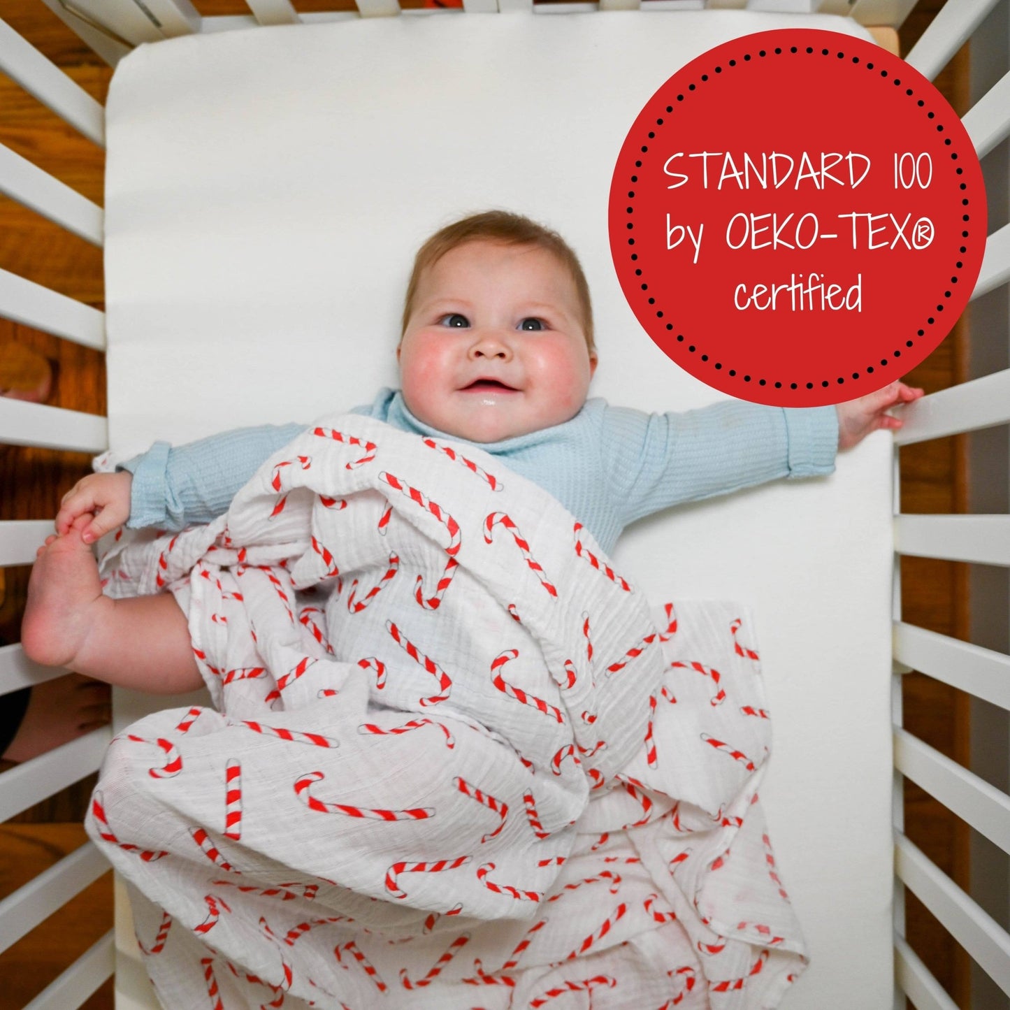 LollyBanks_Baby Cotton Muslin Swaddle Blanket - Candy Canes_5