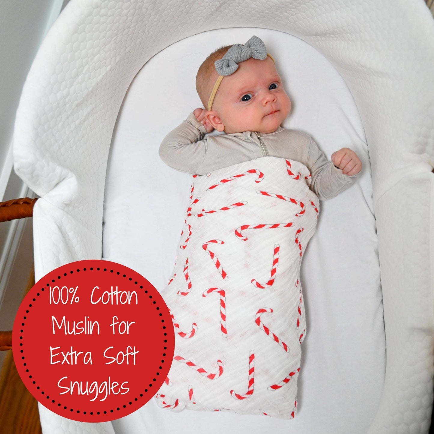 LollyBanks_Baby Cotton Muslin Swaddle Blanket - Candy Canes_4