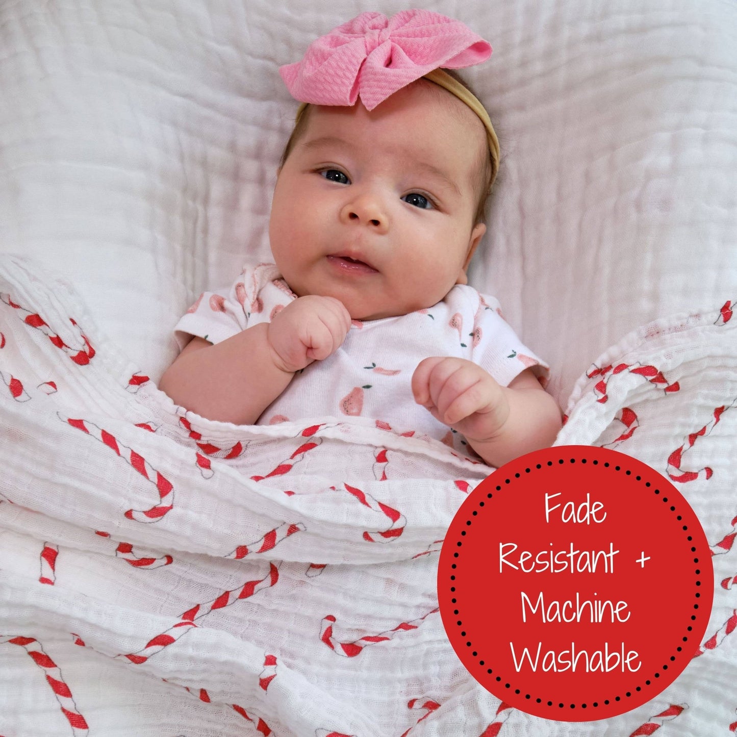 LollyBanks_Baby Cotton Muslin Swaddle Blanket - Candy Canes_3