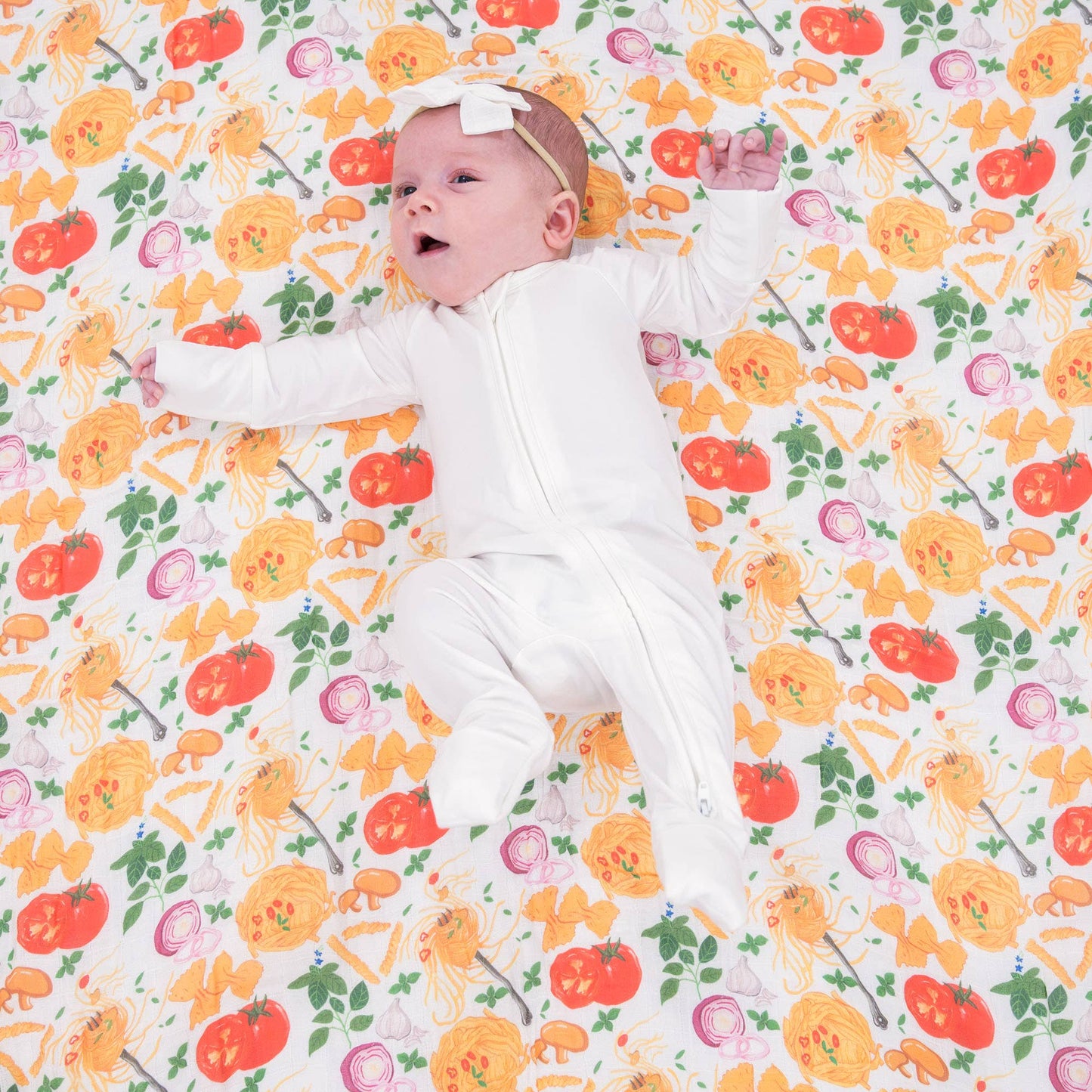LollyBanks_Baby Cotton Muslin Swaddle Blanket - Pasta Party_3