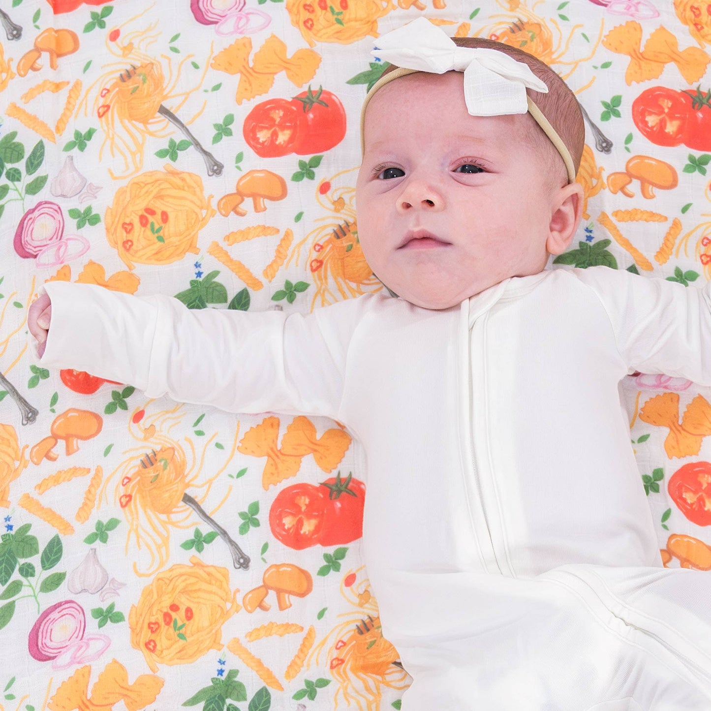 LollyBanks_Baby Cotton Muslin Swaddle Blanket - Pasta Party_4