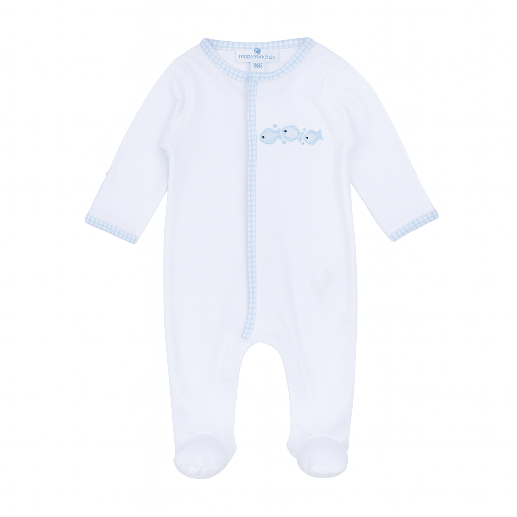 Baby Fish Applique Footie - Light Blue - Magnolia BabyFootie