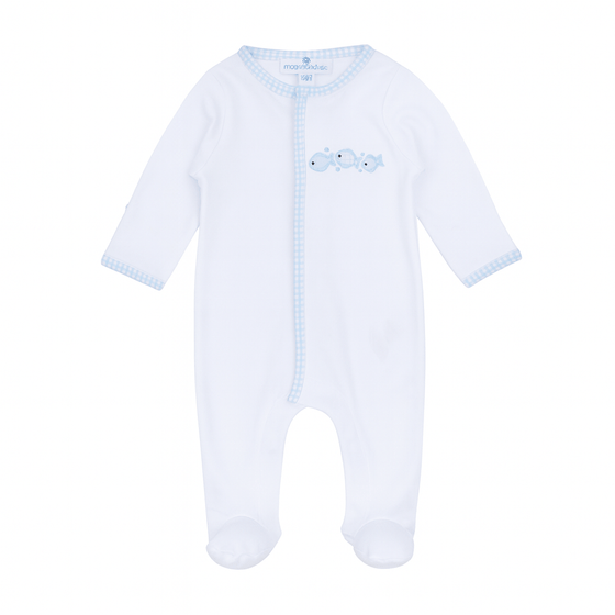 Baby Fish Applique Footie - Light Blue - Magnolia BabyFootie