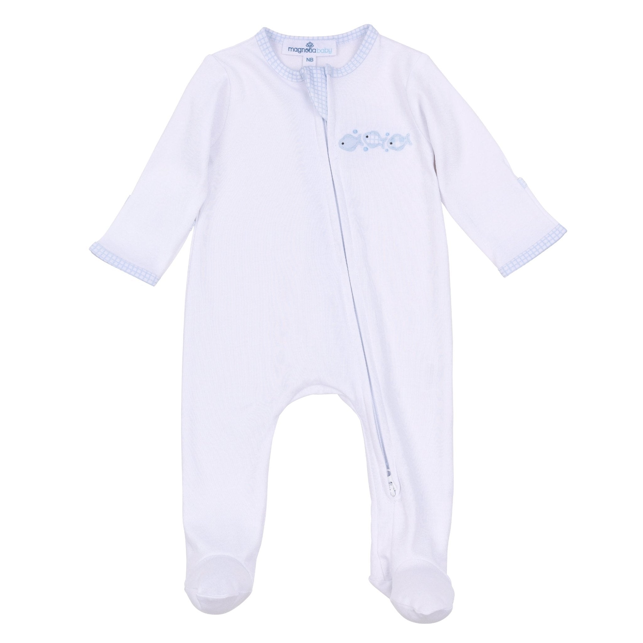 Baby Fish Applique Zip Footie - Light Blue - Magnolia BabyFootie