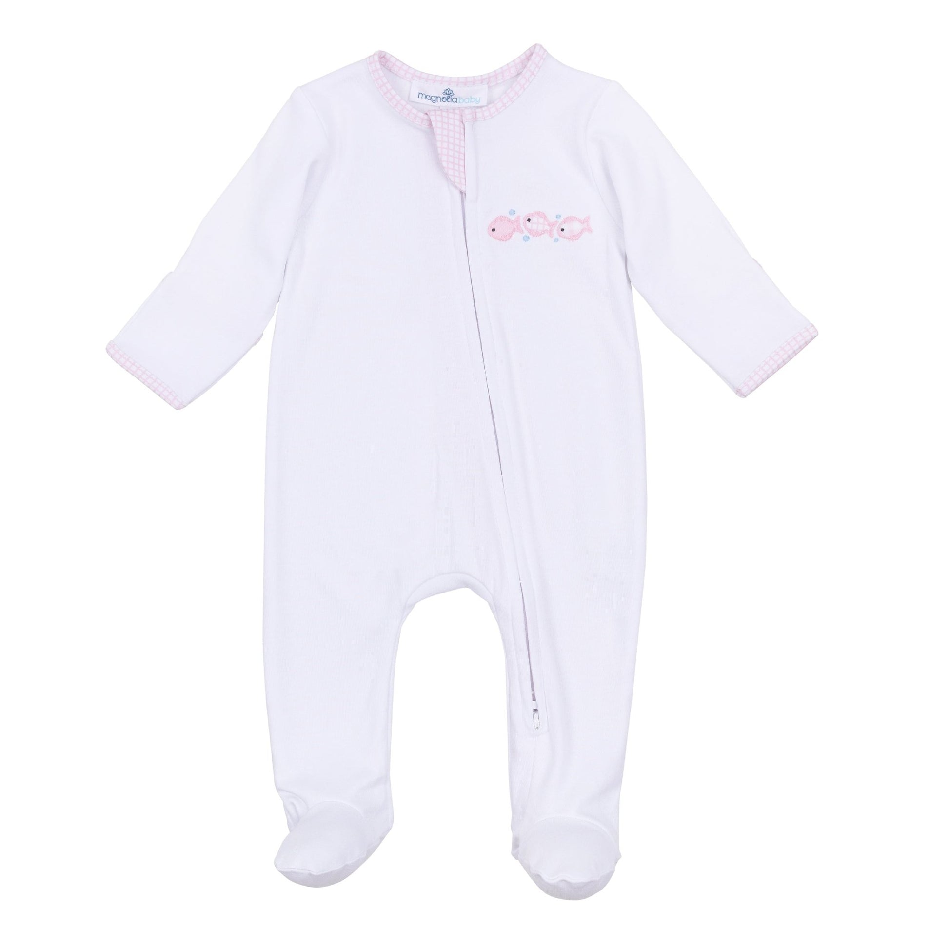 Baby Fish Applique Zip Footie - Pink - Magnolia BabyFootie