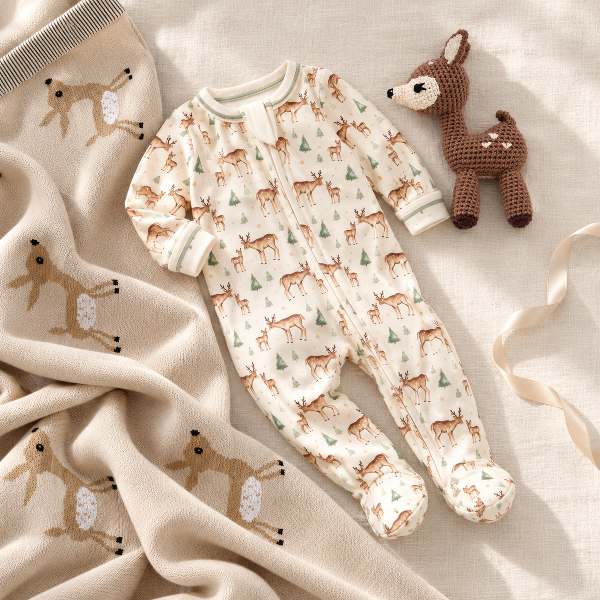 Baby Footie Gift Set - Woodland Buck flatlay