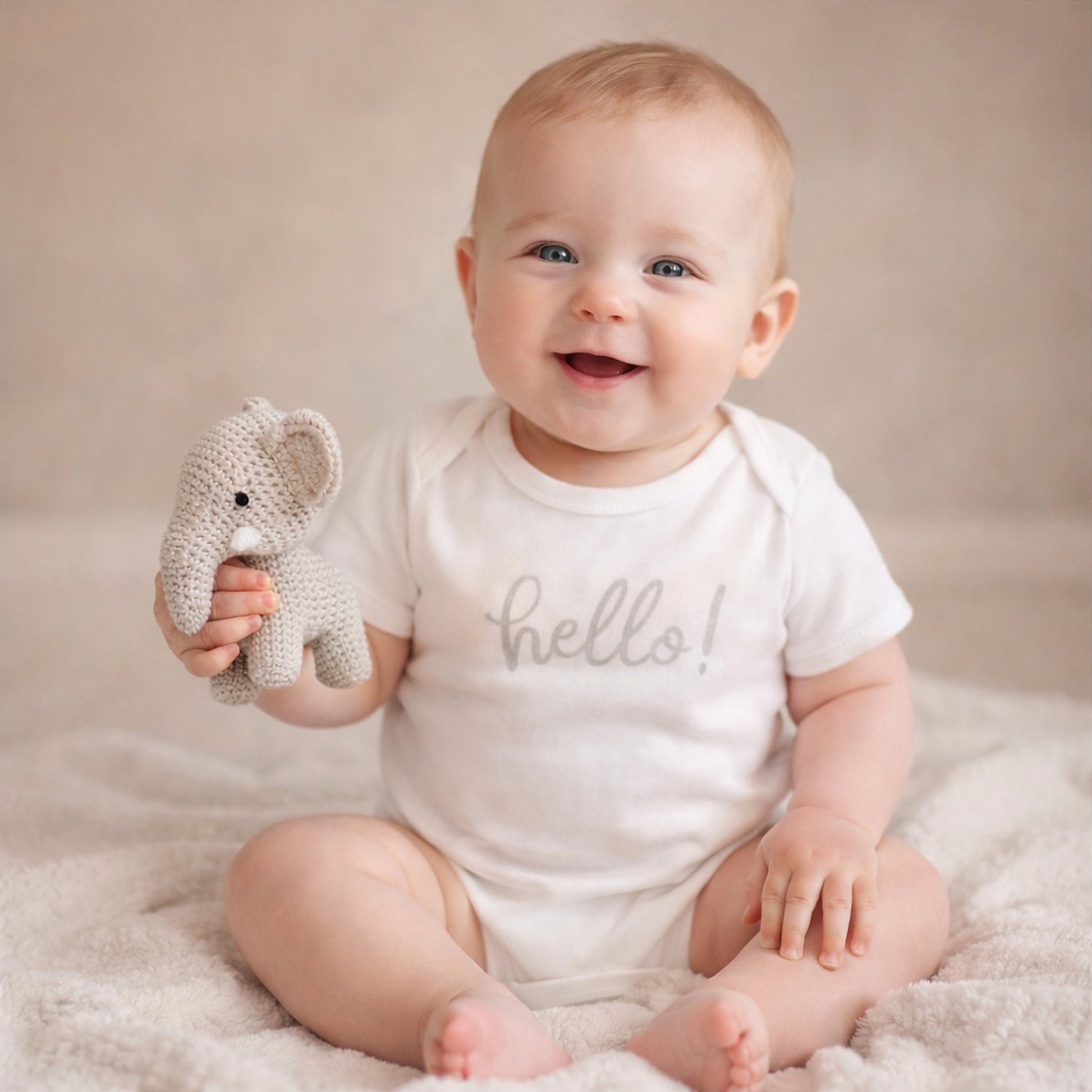 Baby Gift Set - Hello! Bodysuit + Elephant Rattle - Magnolia BabyBaby Gift Set