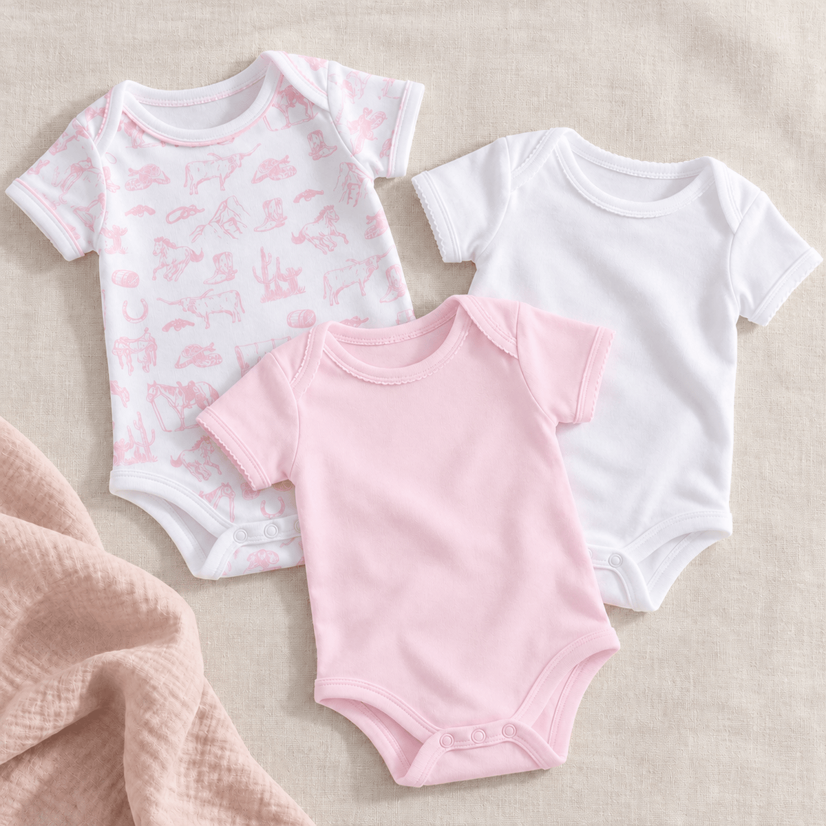 Magnolia Baby_Baby Girl Bodysuit Set - Wild West Toile + Essentials - Set of 3_1