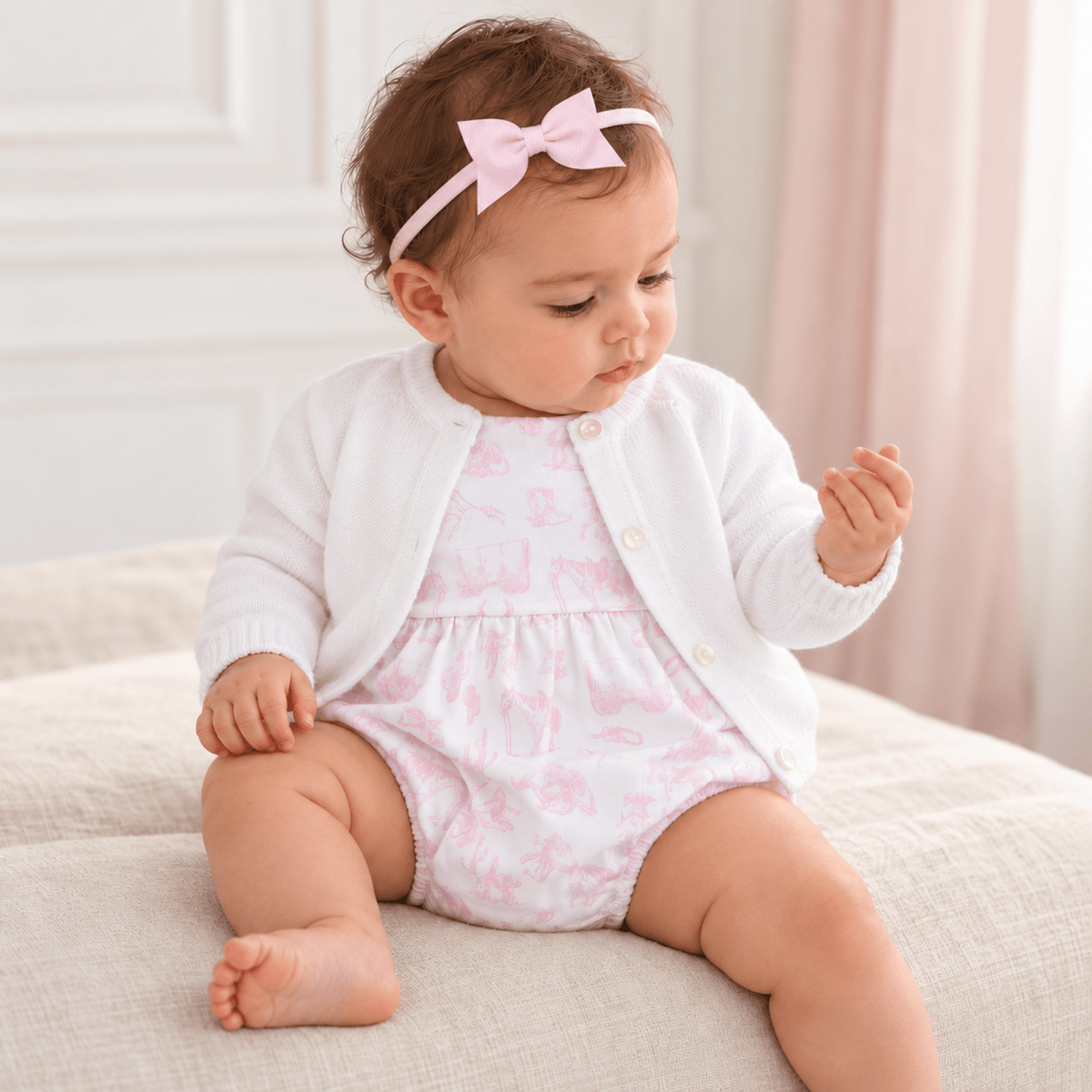 Magnolia Baby_Baby Girl Bubble + Cardigan Gift Set - Wild West Toile_1