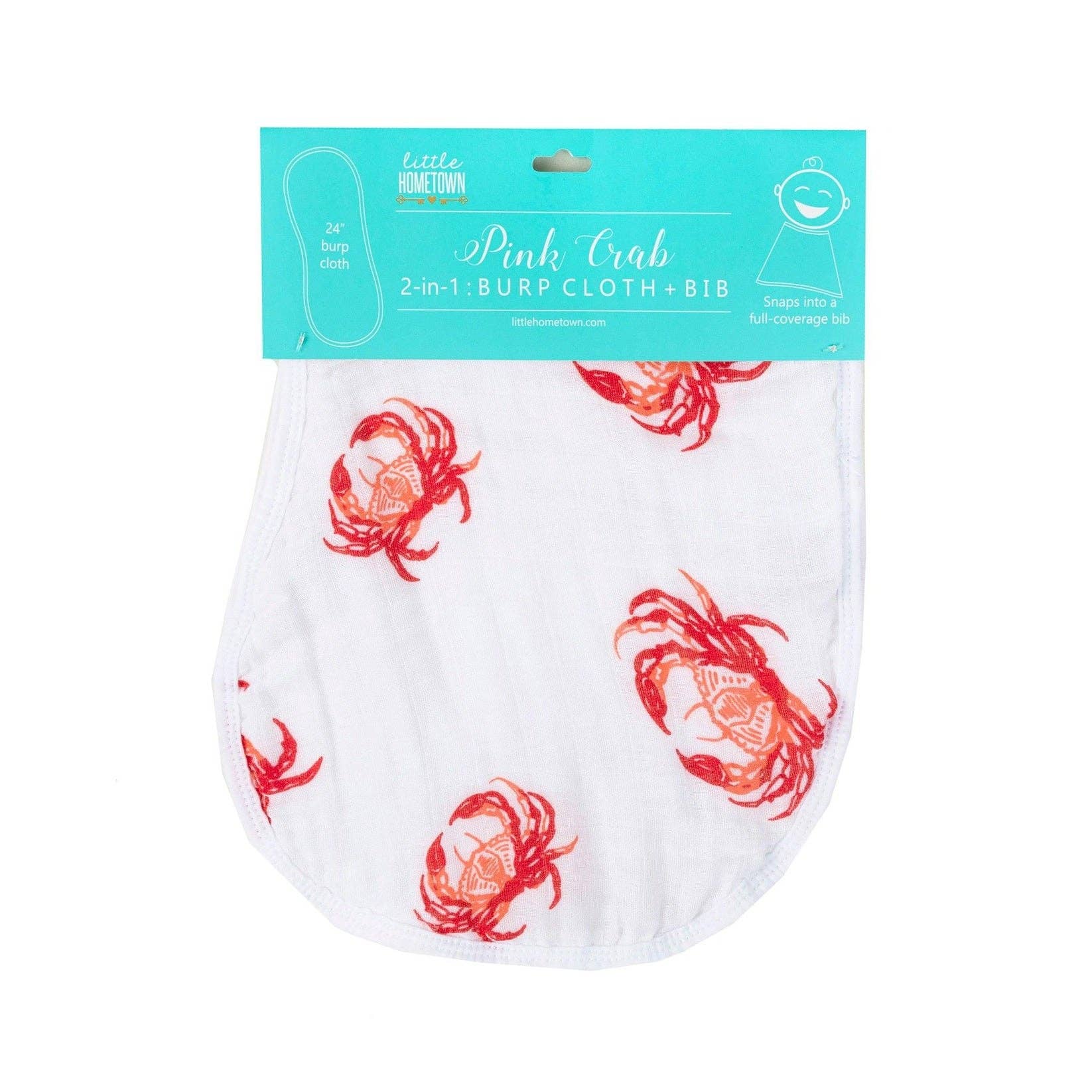 Little Hometown_Baby Girl Burp Cloth and Bib (2 in 1) - Pink Crab_4
