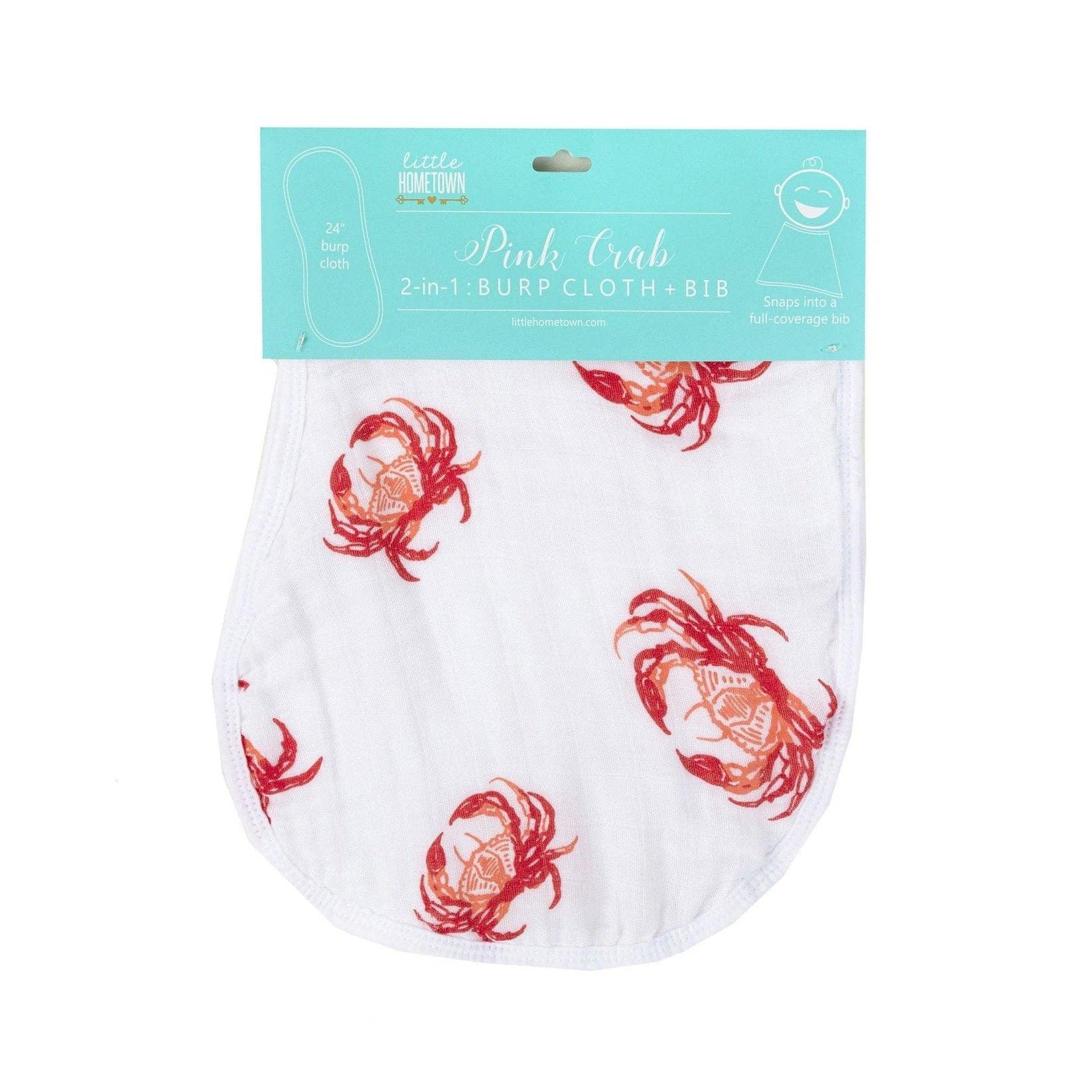 Little Hometown_Baby Girl Burp Cloth and Bib (2 in 1) - Pink Crab_3