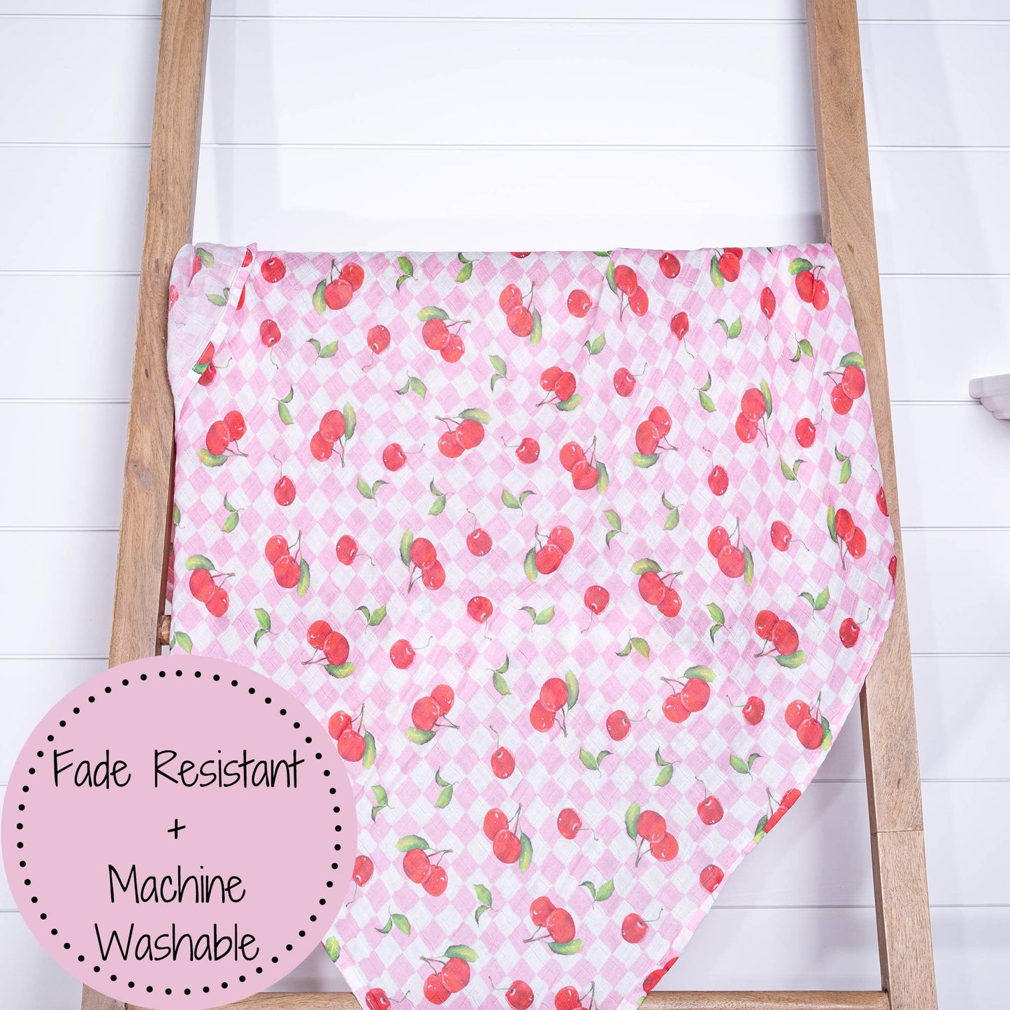 Baby Girl Cherry on Top Cotton Muslin Swaddle Blanket - Magnolia BabySwaddle Blanket