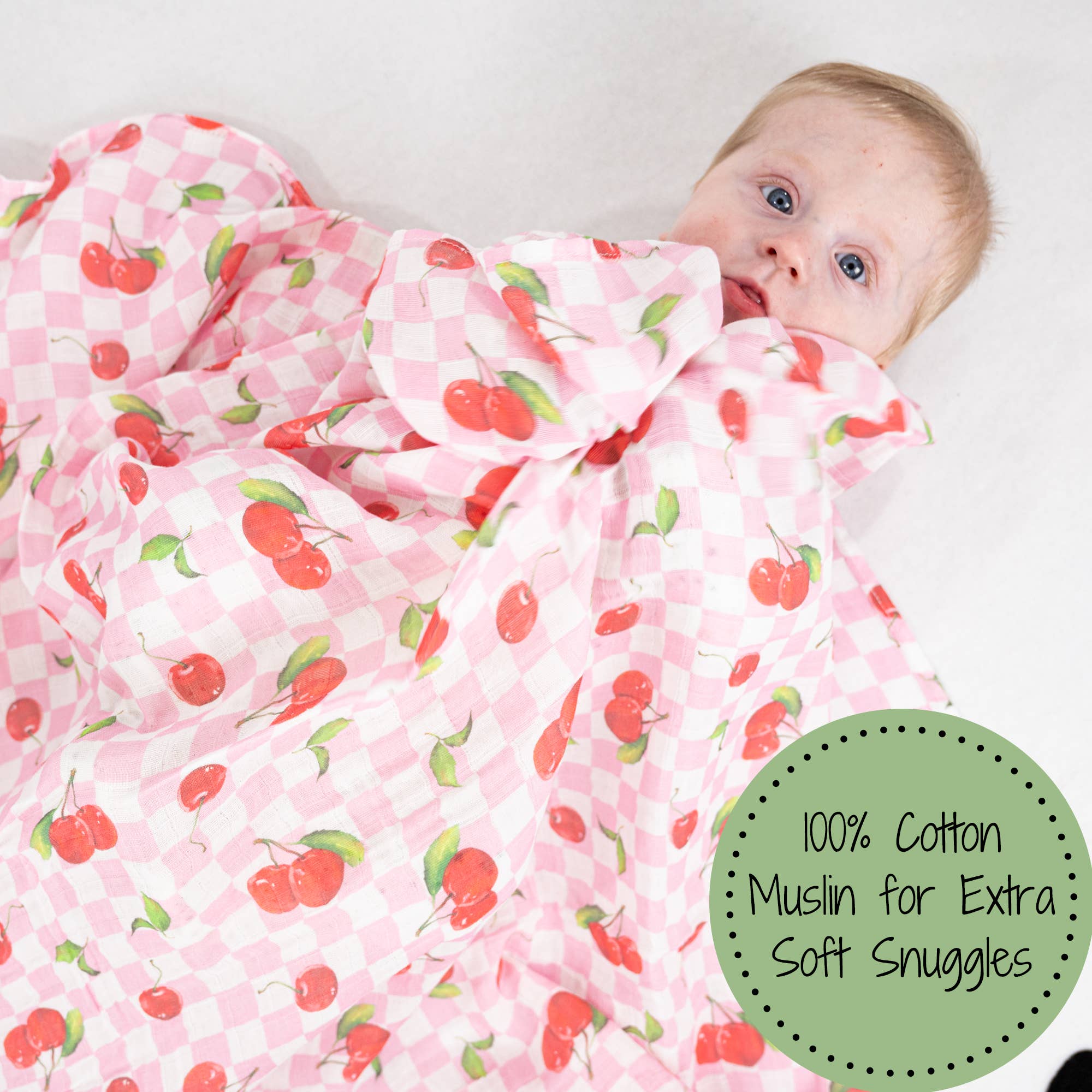 Baby Girl Cherry on Top Cotton Muslin Swaddle Blanket - Magnolia BabySwaddle Blanket