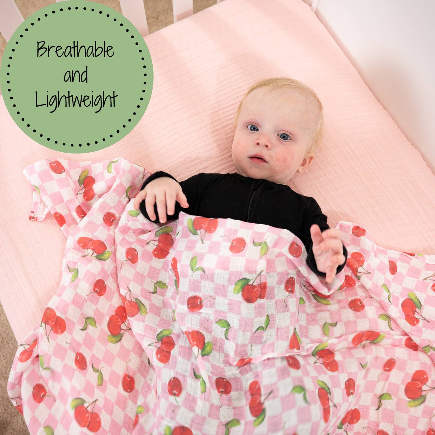 Baby Girl Cherry on Top Cotton Muslin Swaddle Blanket - Magnolia BabySwaddle Blanket