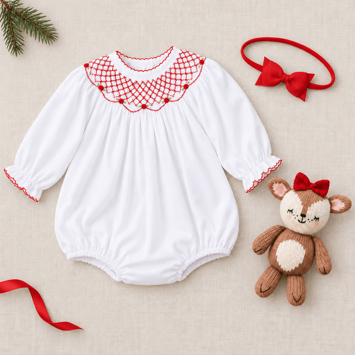 Magnolia Baby_Baby Girl Christmas Bubble Gift Set - Millie Bishop Smocked Long Sleeve_1
