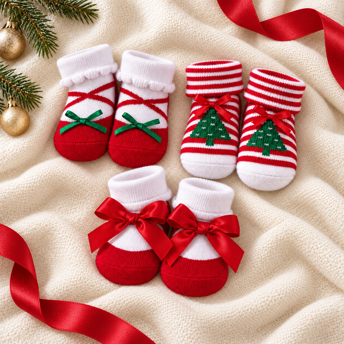 Baby Girl Christmas Socks - Set of 3