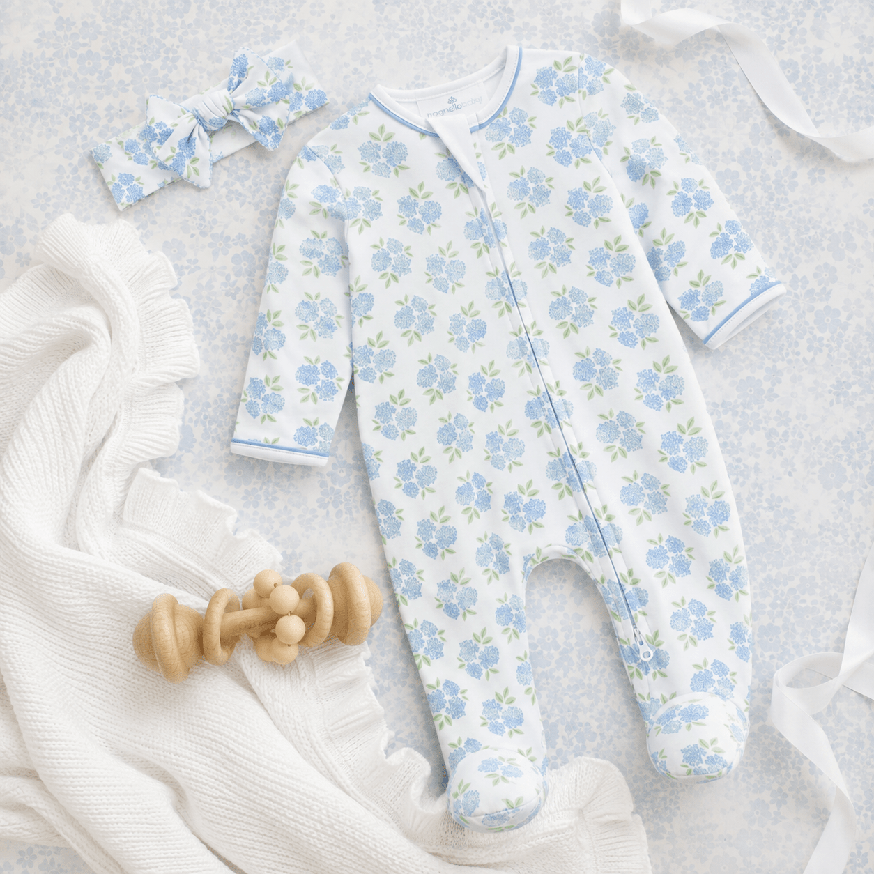 Magnolia Baby_Baby Girl Footie Gift Set - Dreamy Hydrangeas Print_1