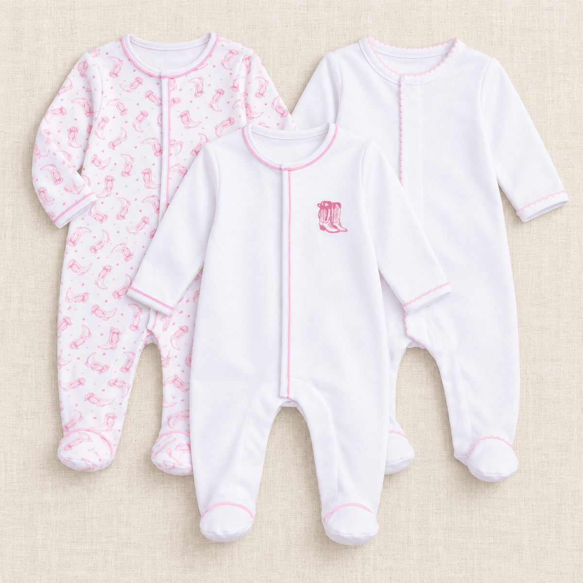 Magnolia Baby_Baby Girl Footie Set - Darling Cowboy Boots + Essential - Set of 3_1