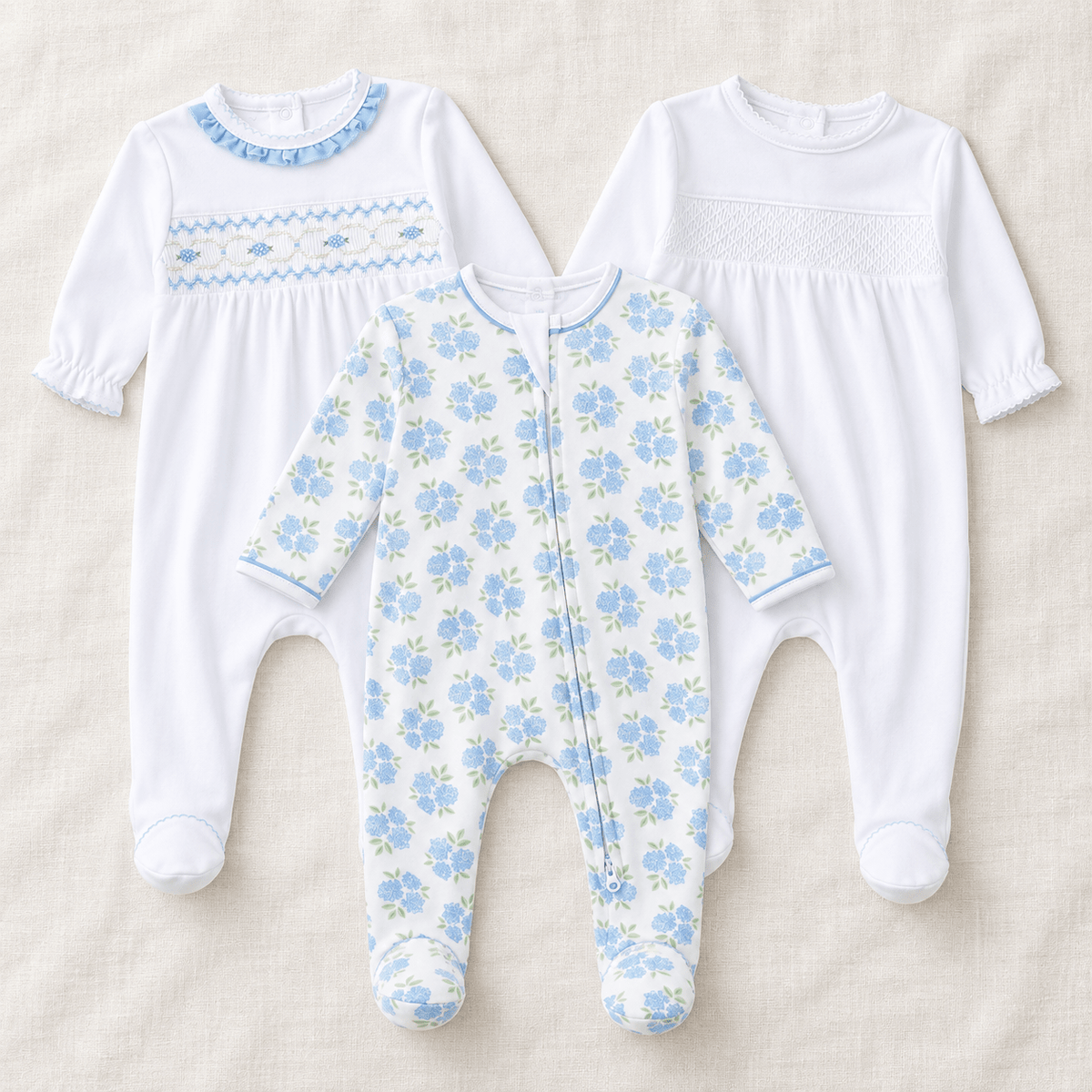 Magnolia Baby_Baby Girl Footie Set - Dreamy Hydrangeas - Set of 3_1