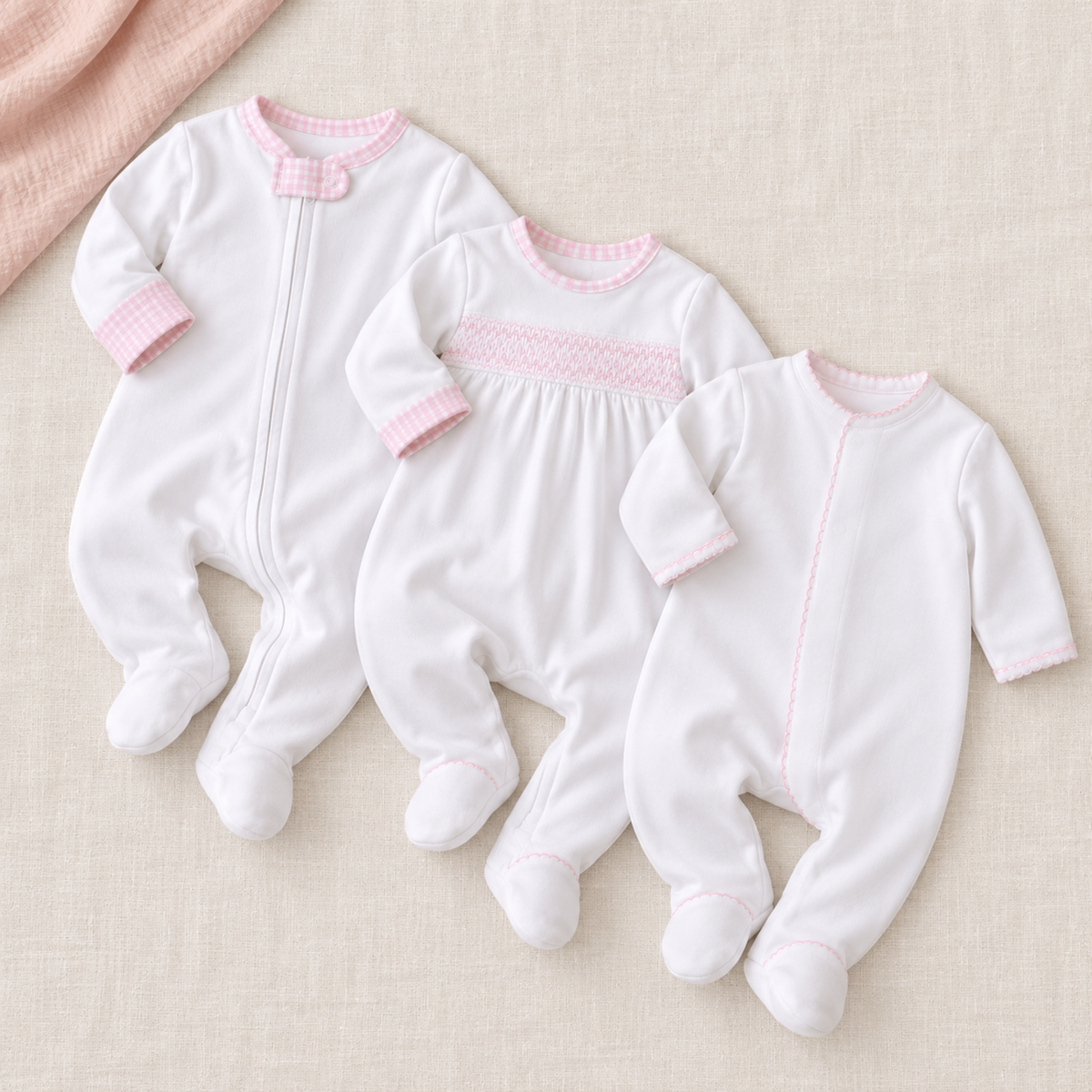 Baby Girl Footie Set - New Beginnings set of 3 flatlay