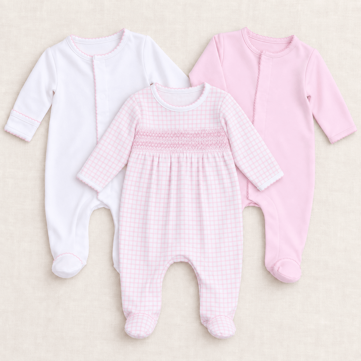Magnolia Baby_Baby Girl Footie Set - Peek-a-Boo Wishes Smocked + Essentials - Set of 3_1