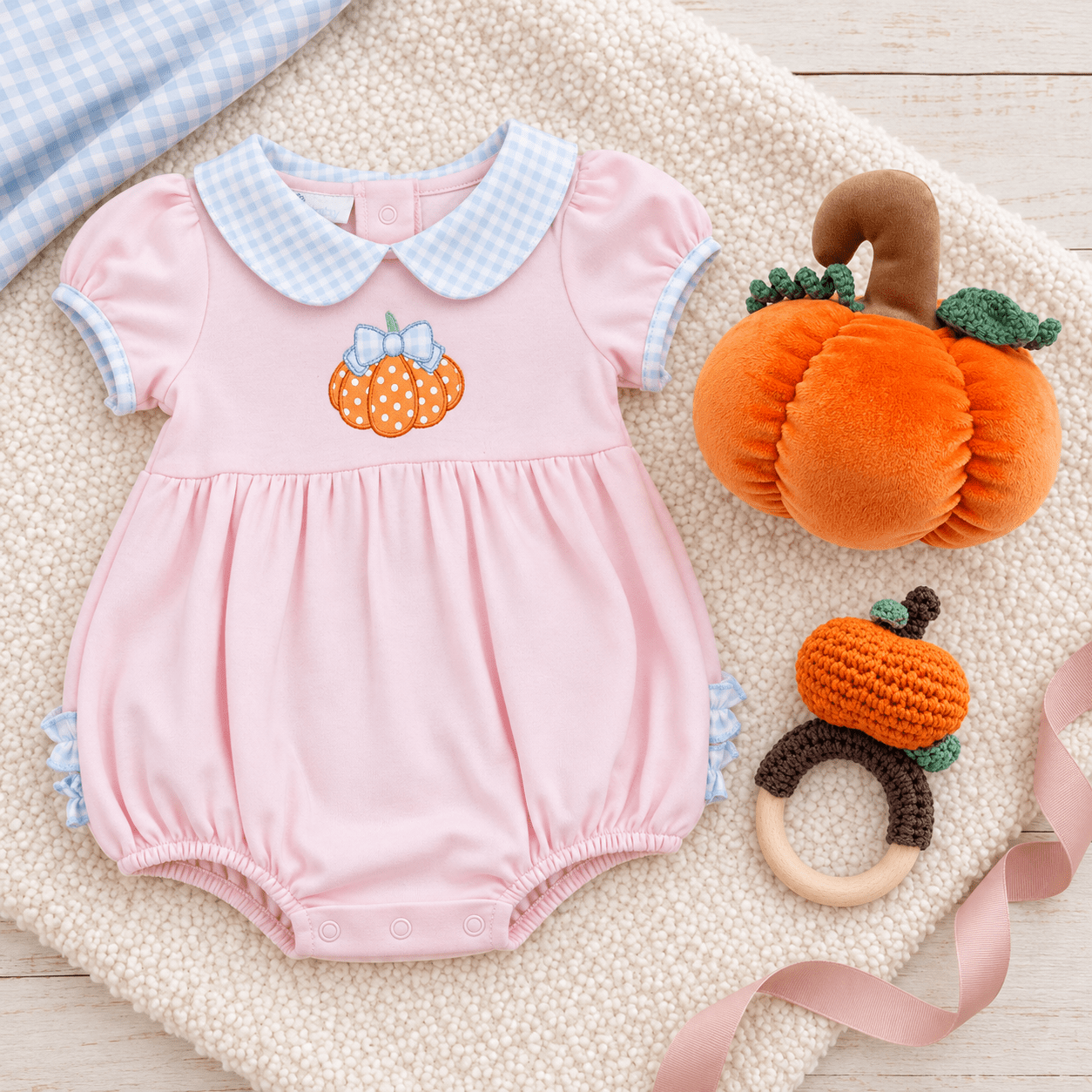 Magnolia Baby_Baby Girl Halloween Collared Bubble Gift Set - Bowtique Pumpkins_1