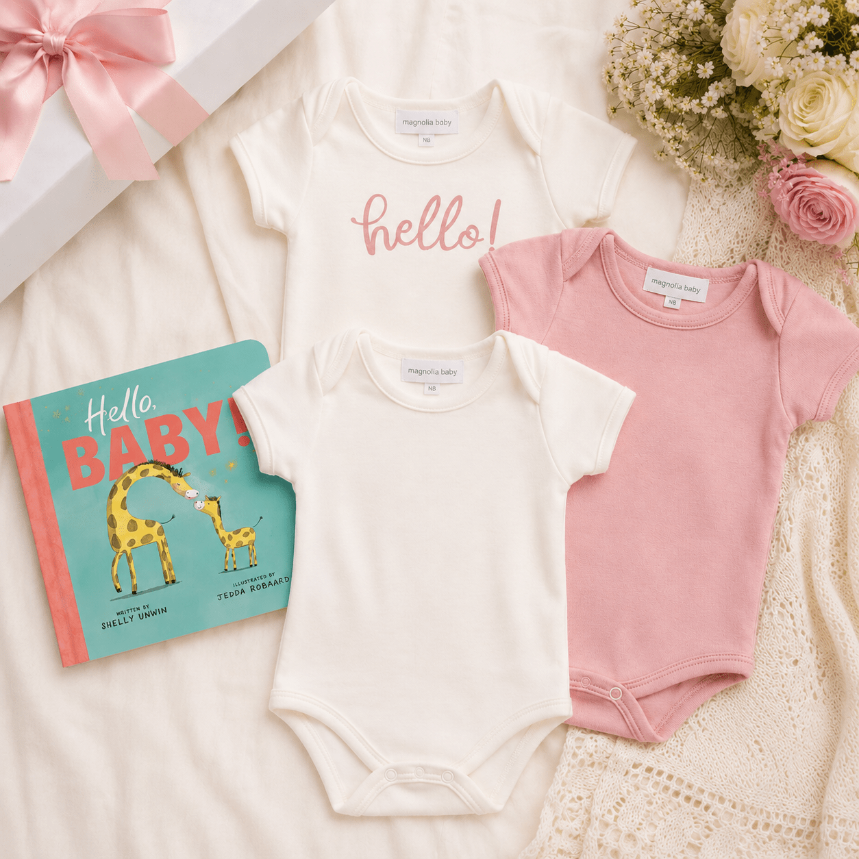 Baby Girl Hello! Bodysuit Gift Set - Magnolia BabyBodysuit Gift Set