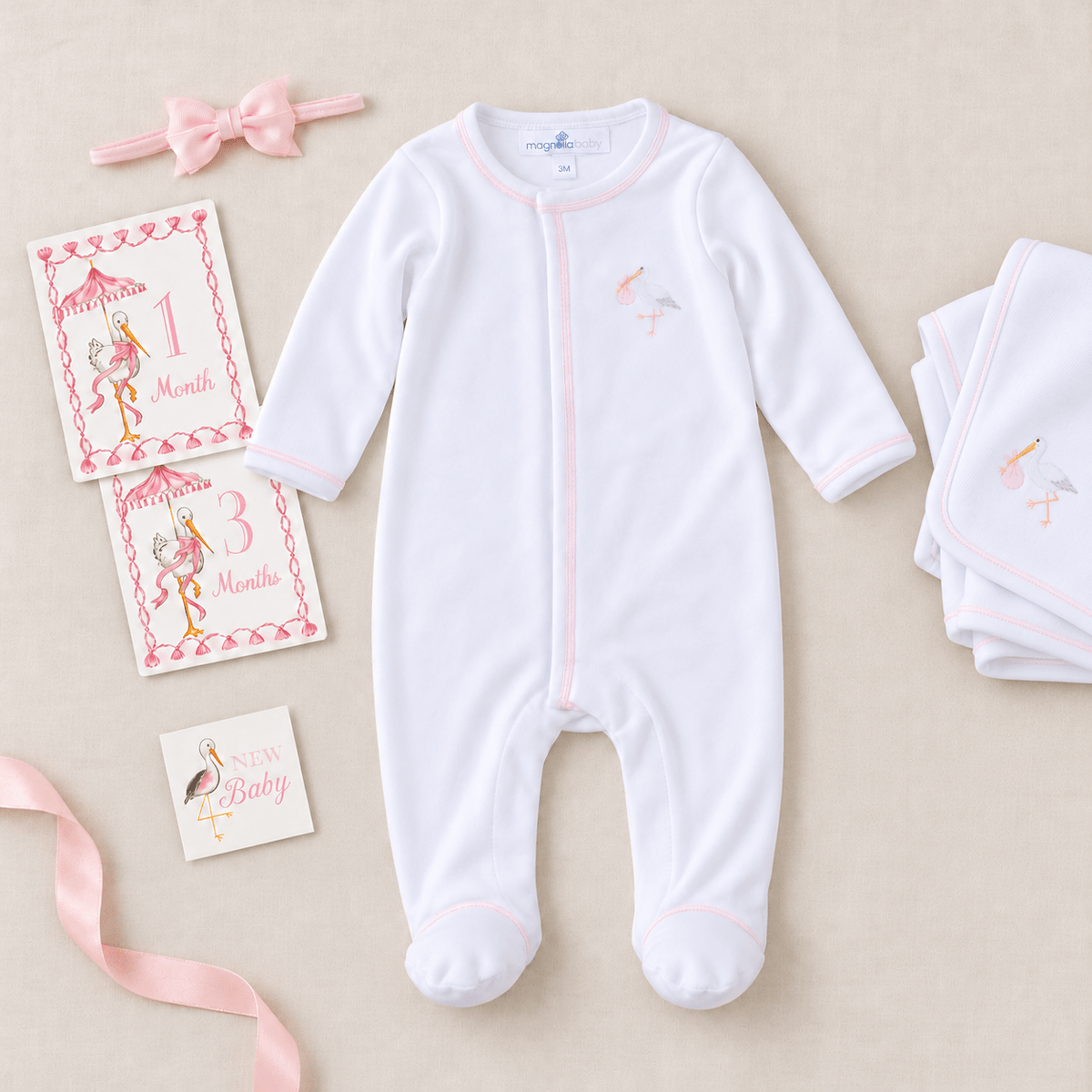 Magnolia Baby_Baby Girl Milestone Footie Gift Set - Vintage Stork_1