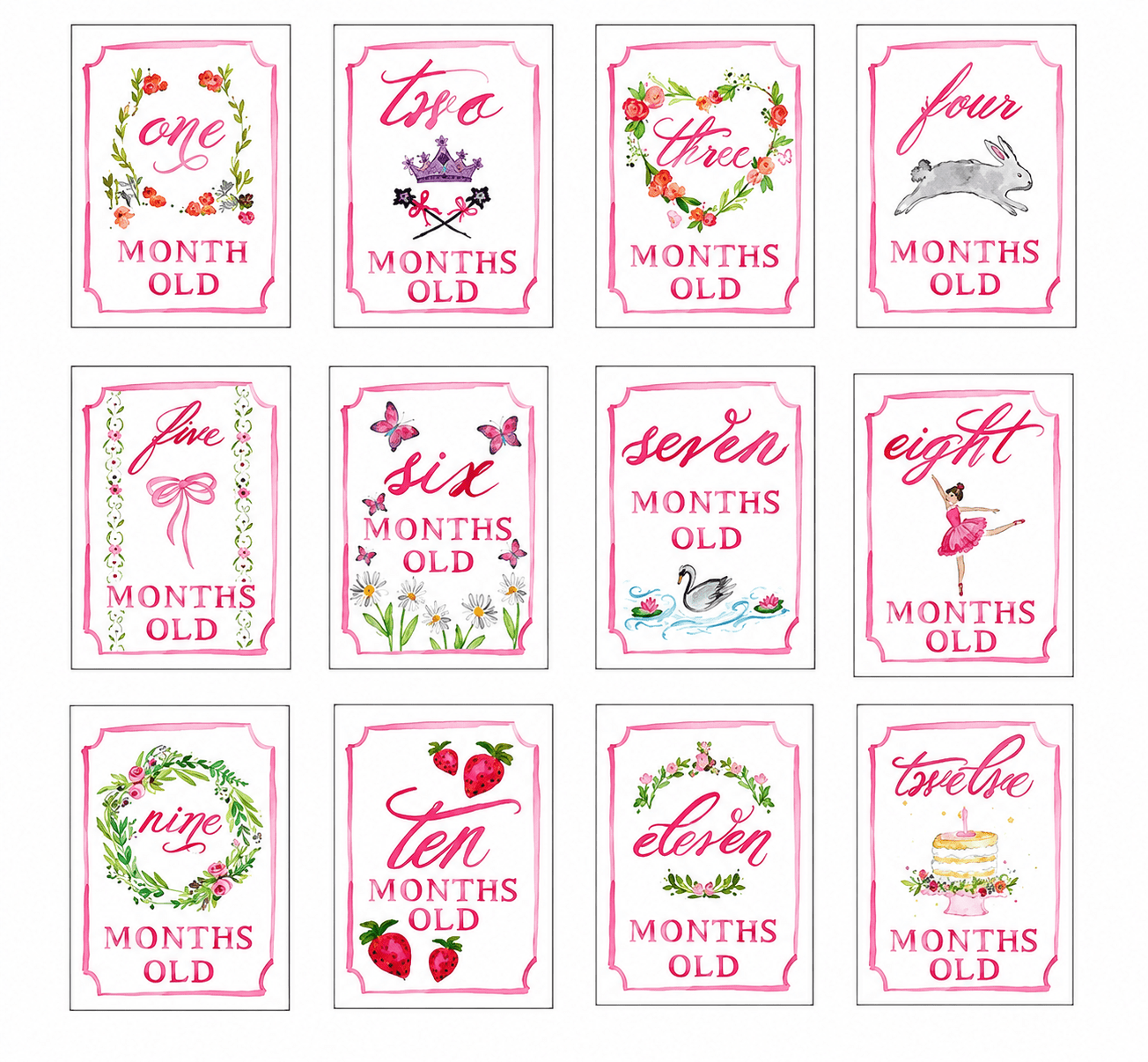 Baby Girl Monthly Milestone Card Set - Magnolia BabyStationery