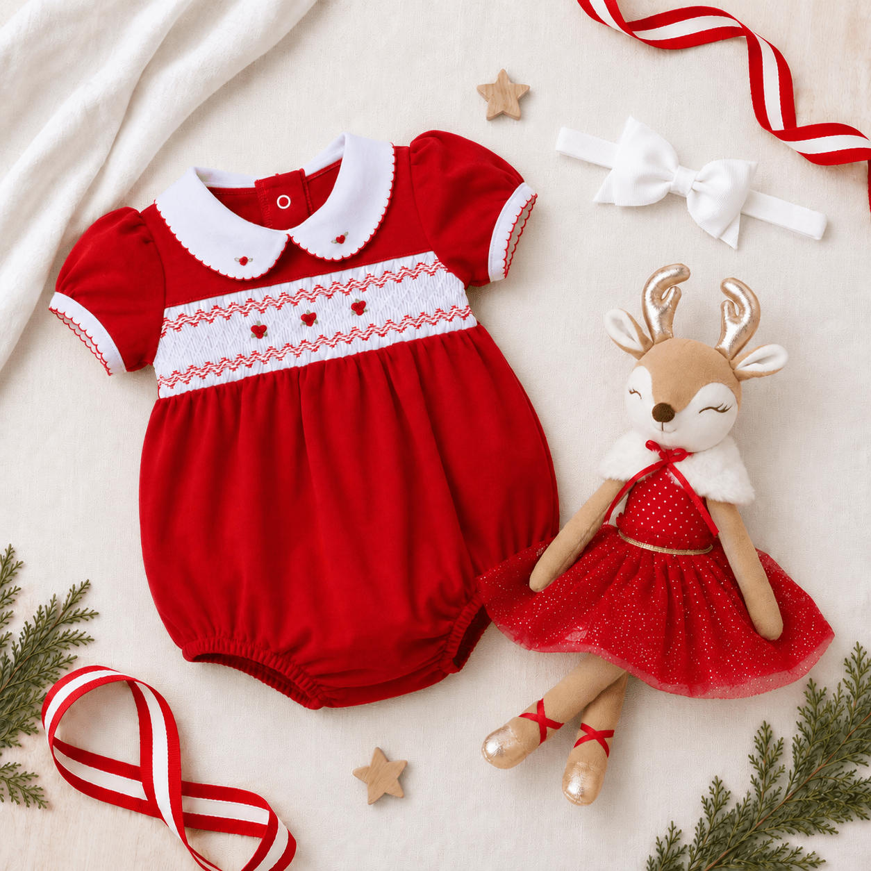 Magnolia Baby_Baby Girl Smocked Christmas Bubble Gift Set - Eve's Classics_1