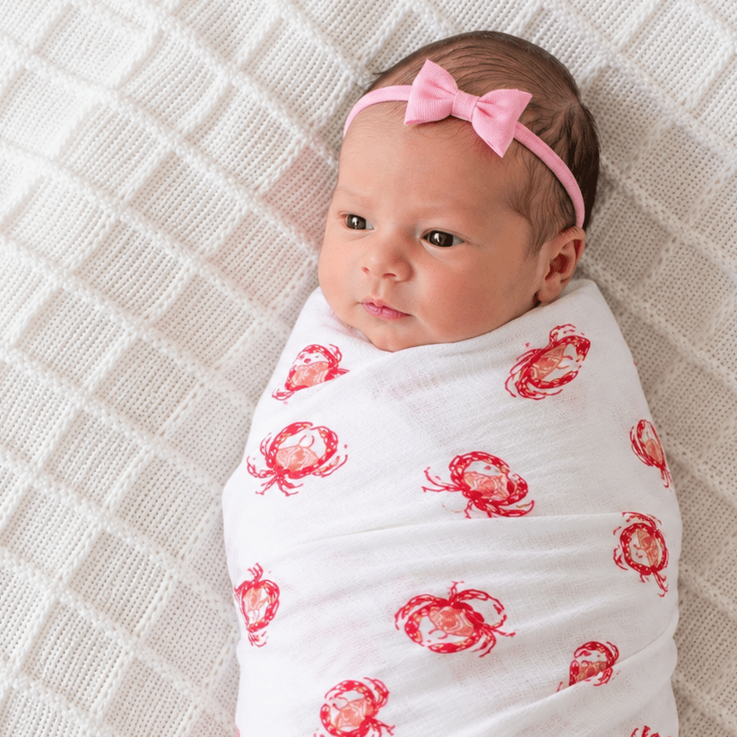 Magnolia Baby_Baby Girl Swaddle Set - Pink Crab - Pink Headband_1