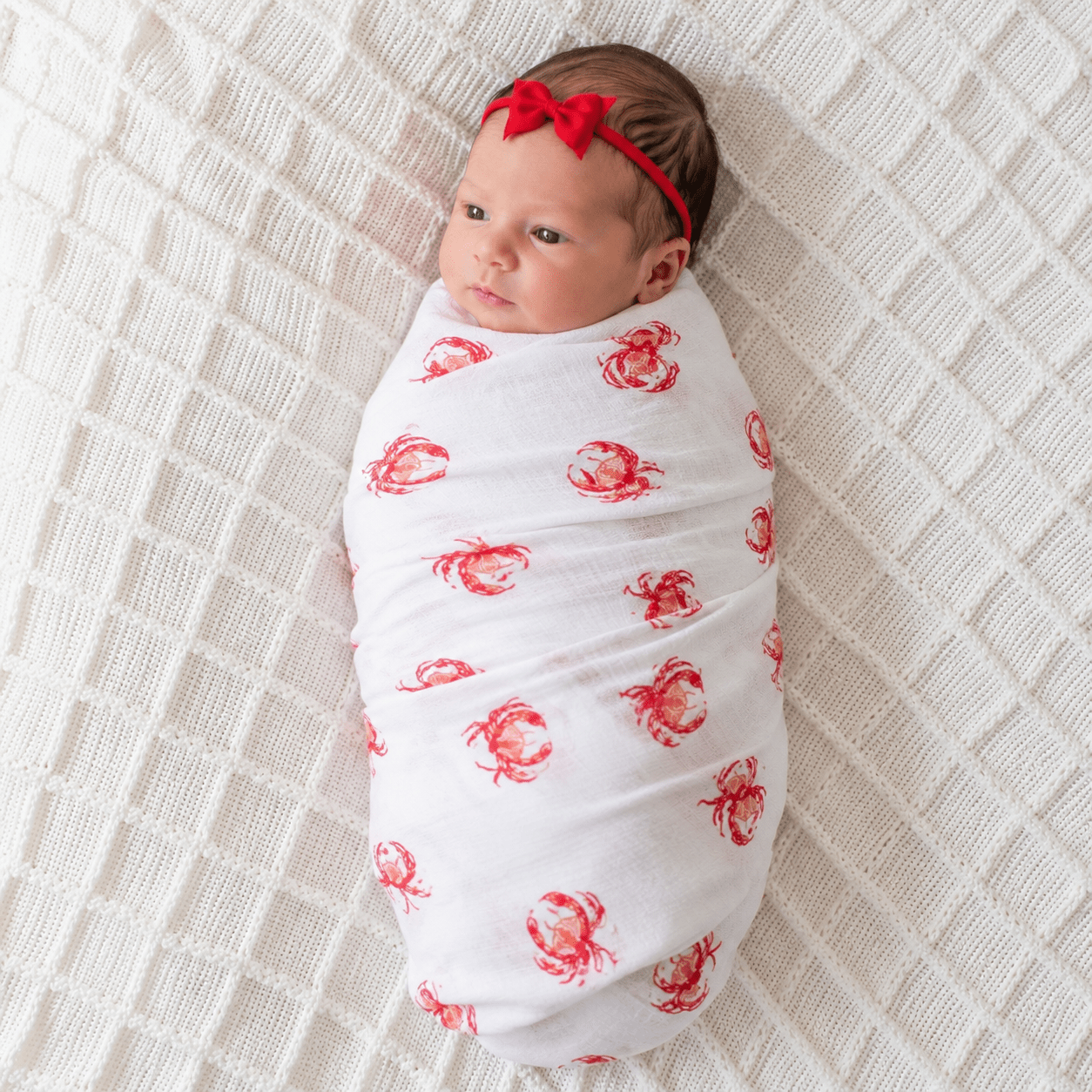 Magnolia Baby_Baby Girl Swaddle Set - Pink Crab - Red Headband_1