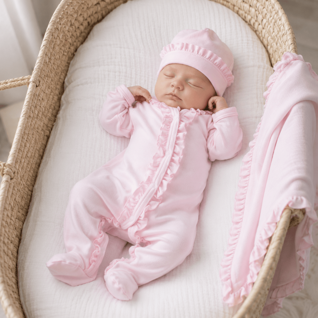 Baby Girl Take Me Home Set - Pink Ruffles - Magnolia BabyFootie Gift Set