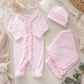 Baby Girl Take Me Home Set - Pink Ruffles - Magnolia BabyFootie Gift Set