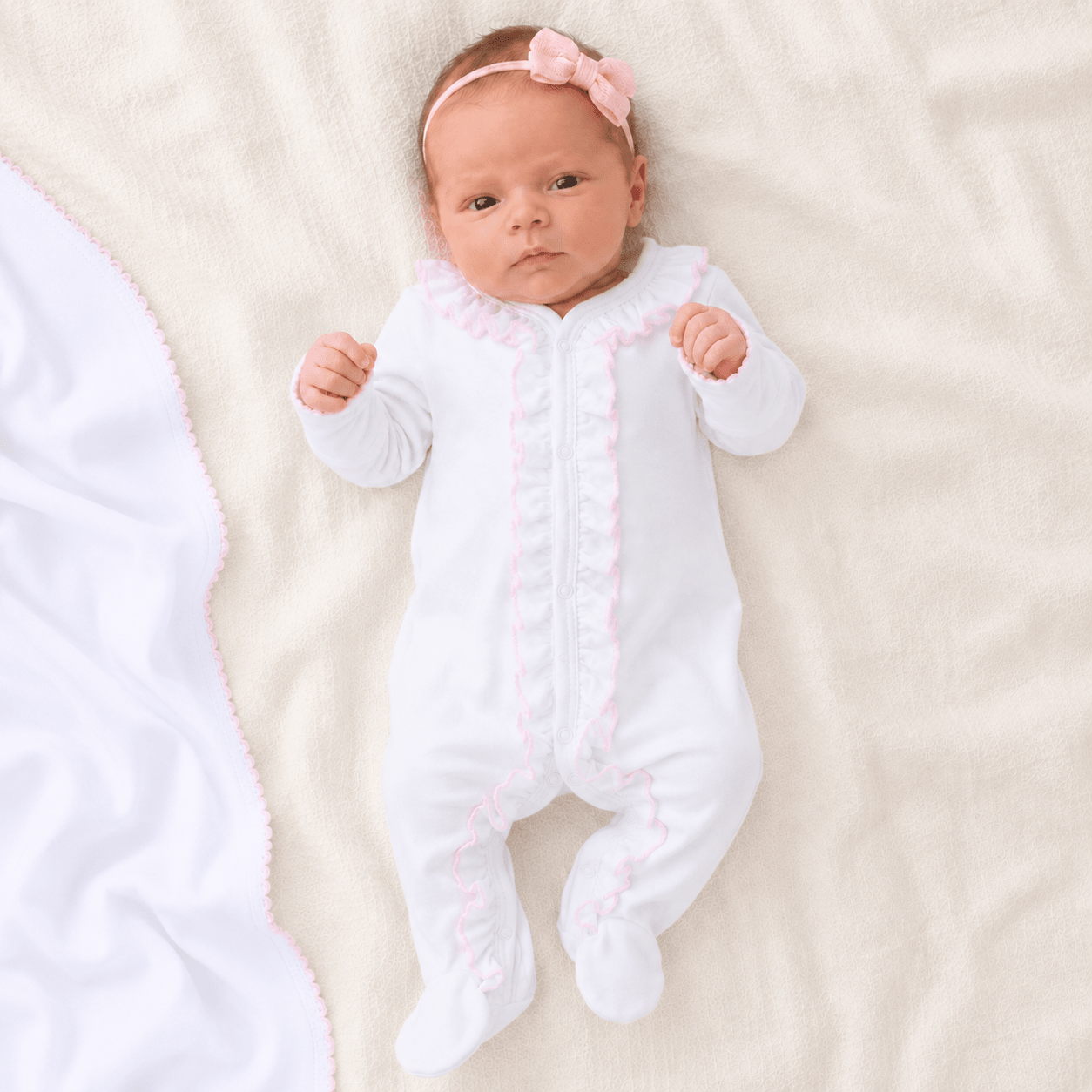 Baby Girl Take Me Home Set - White with Pink Trim - Magnolia BabyFootie Gift Set