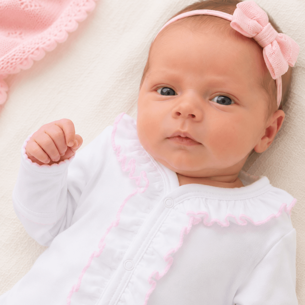 Baby Girl Take Me Home Set - White with Pink Trim - Magnolia BabyFootie Gift Set