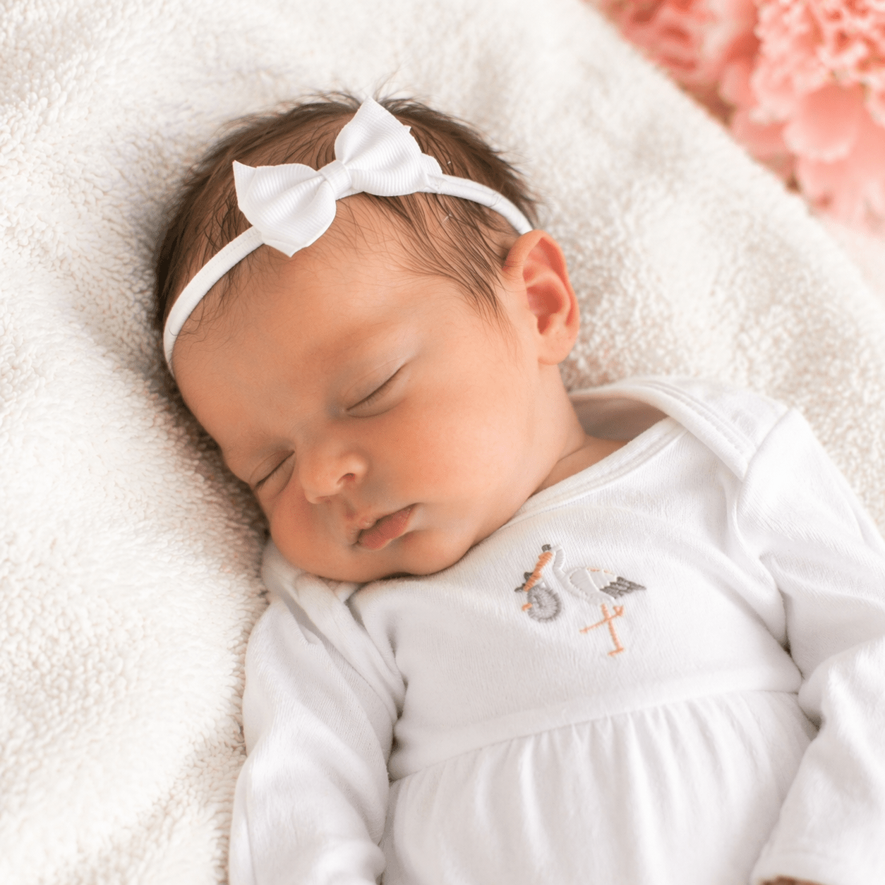 Baby Girl Vintage Stork Gown Gift Set - White Headband - Magnolia Baby
