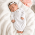 Baby Girl Vintage Stork Gown Gift Set - White Headband - Magnolia Baby