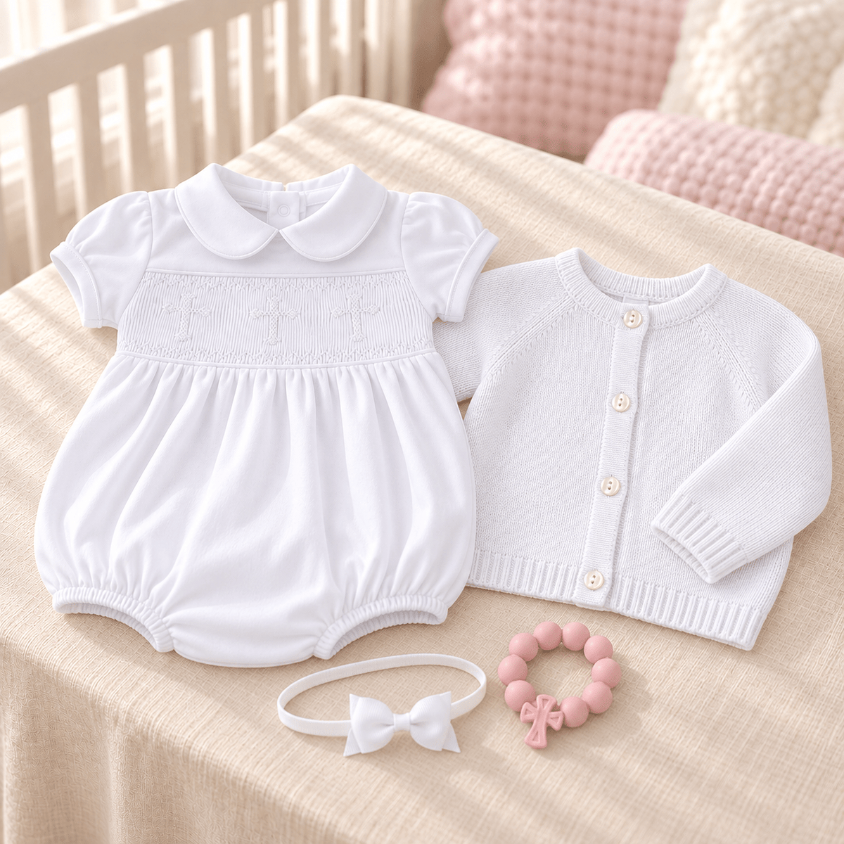 Magnolia Baby_Baby Girl White Bubble + Cardigan Gift Set - Forever Blessed_1