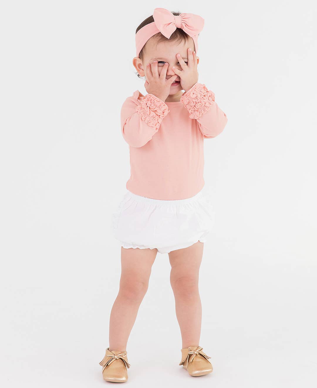 Baby Girls White Woven RuffleButt Bloomer - Magnolia BabyDiaper Cover