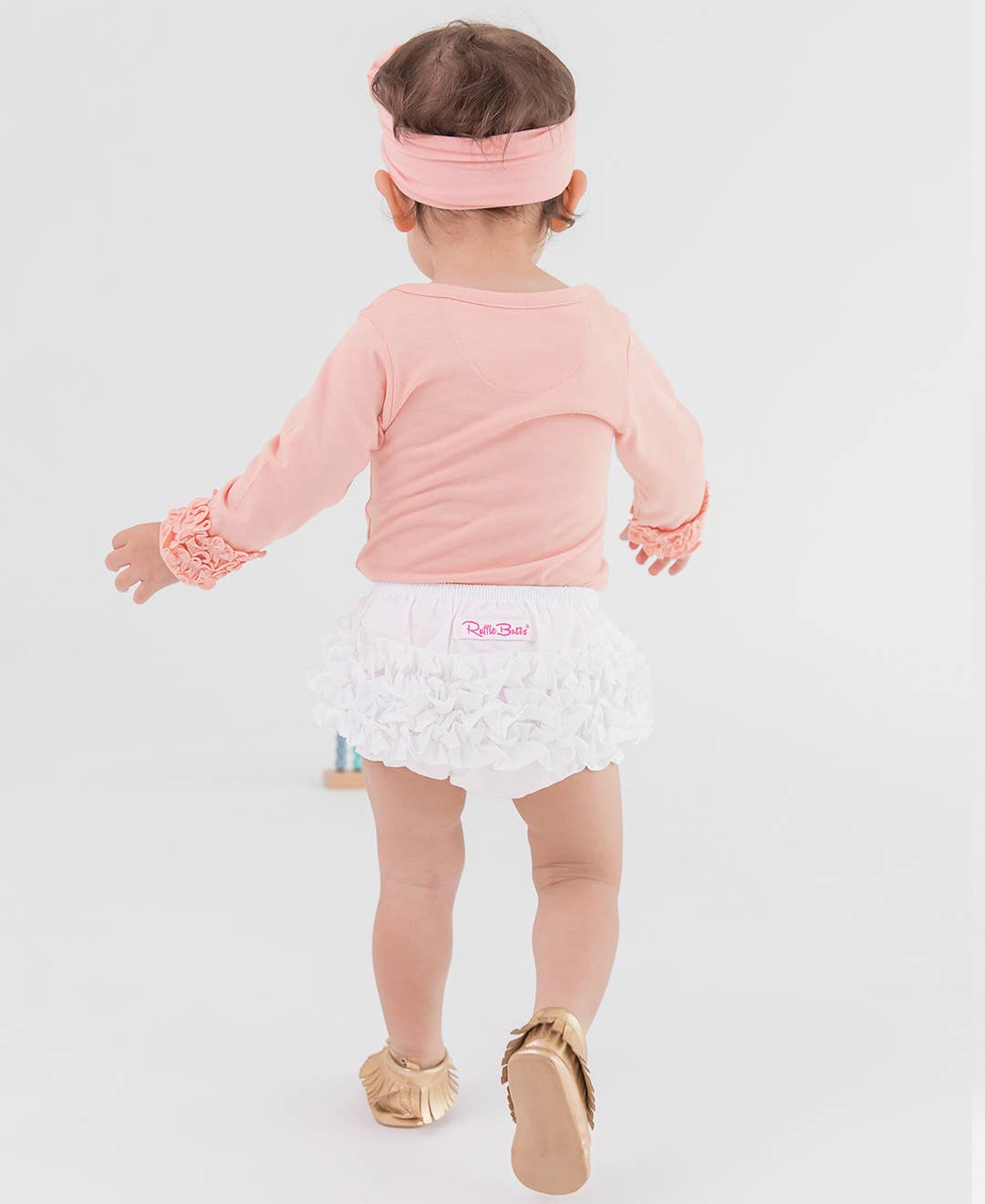 Baby Girls White Woven RuffleButt Bloomer - Magnolia BabyDiaper Cover