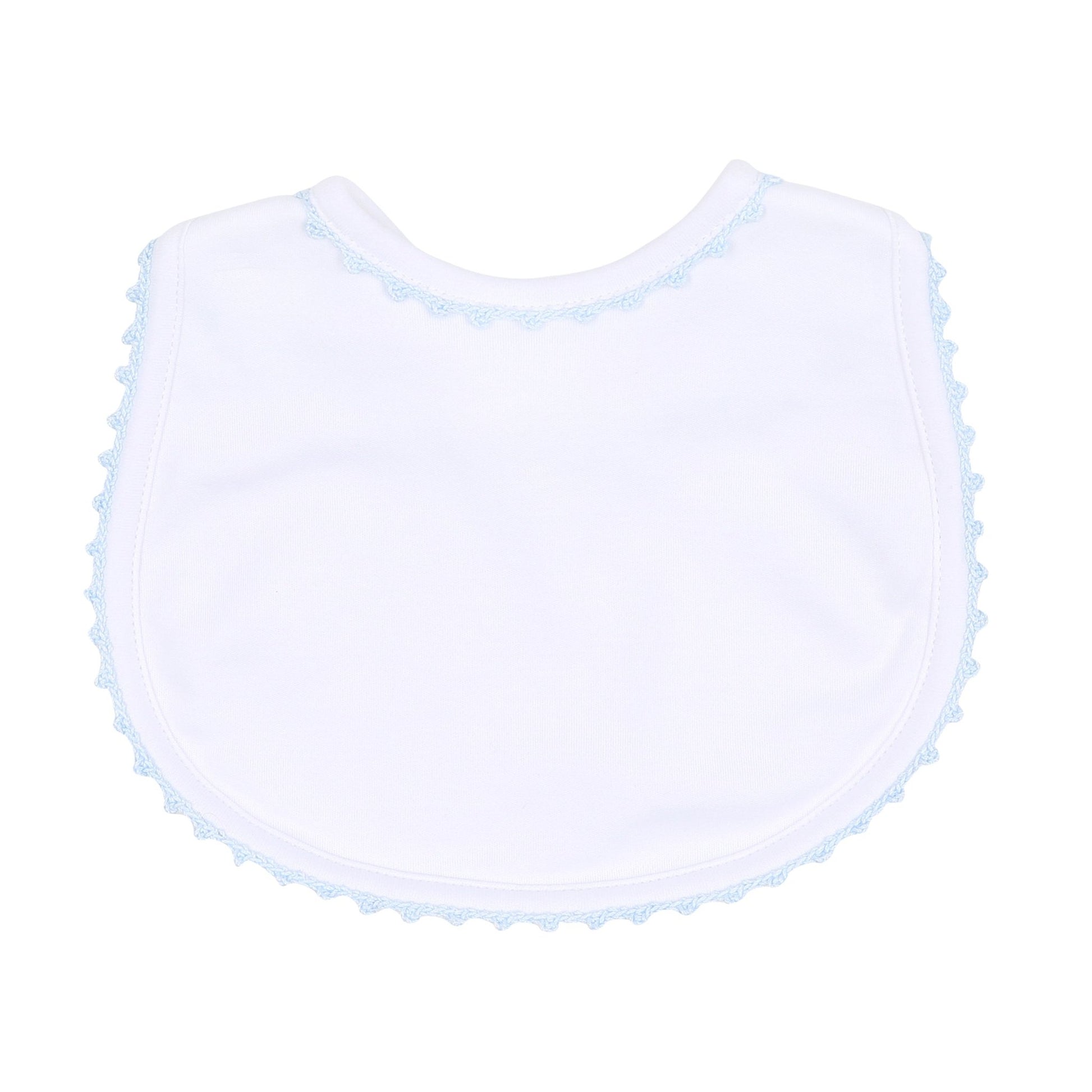 Baby Joy Bib with Blue Crochet Trim - Magnolia BabyBib