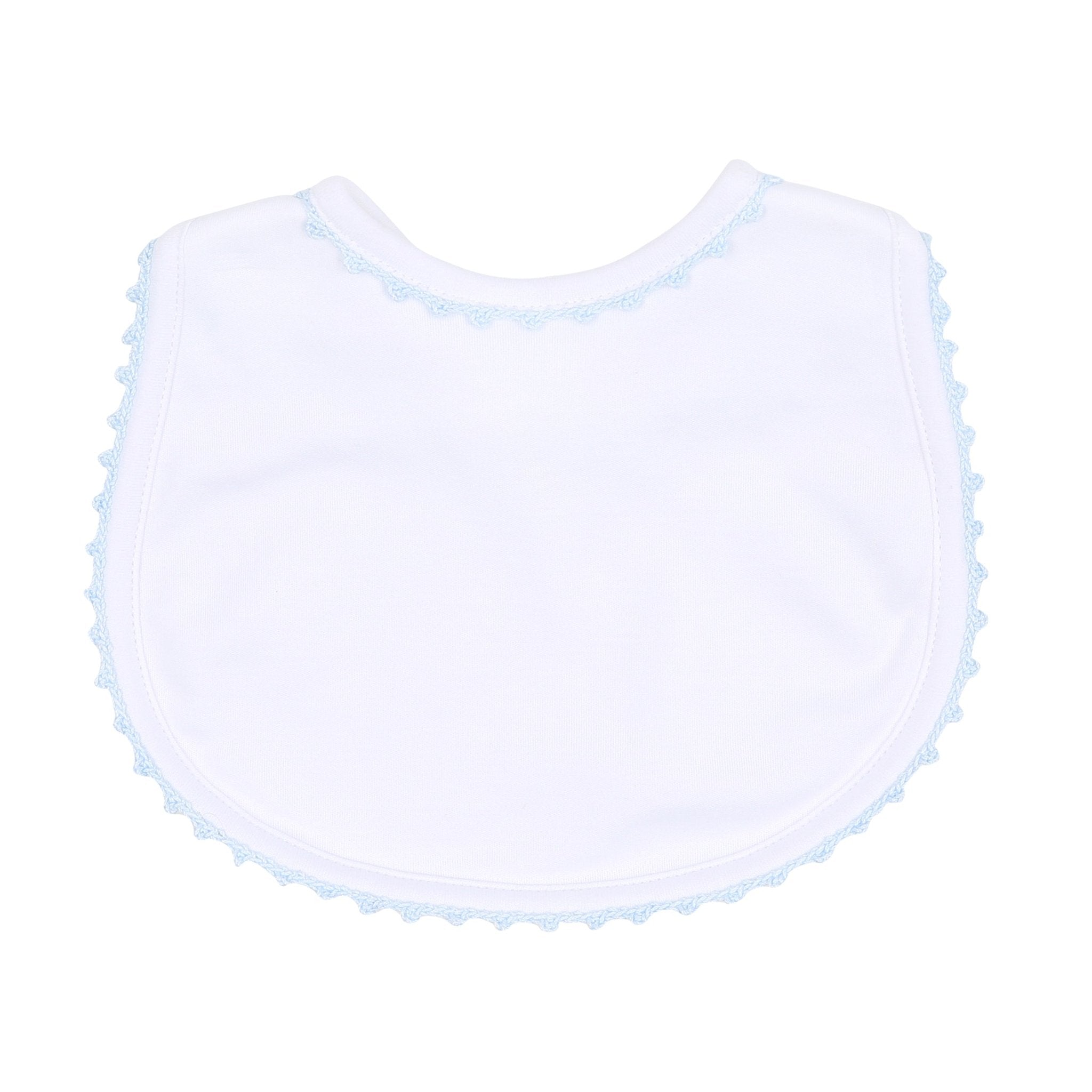 Baby Joy Bib with Blue Crochet Trim - Magnolia BabyBib