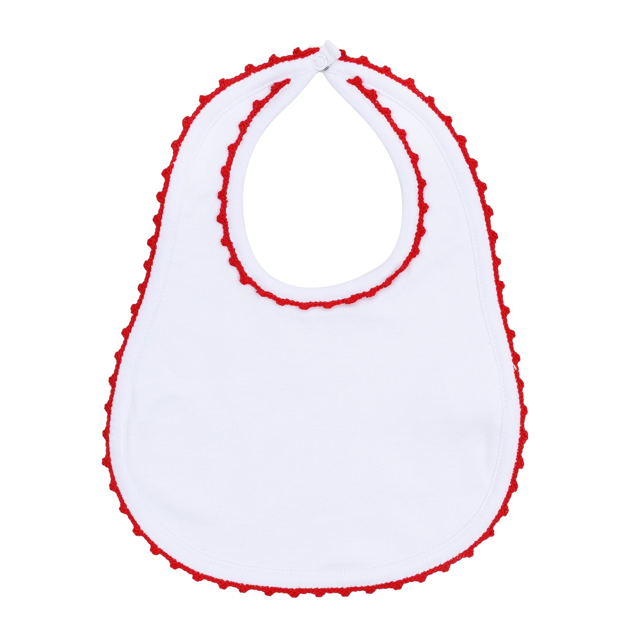 Baby Joy Bib with Red Crochet Trim - Magnolia BabyBib
